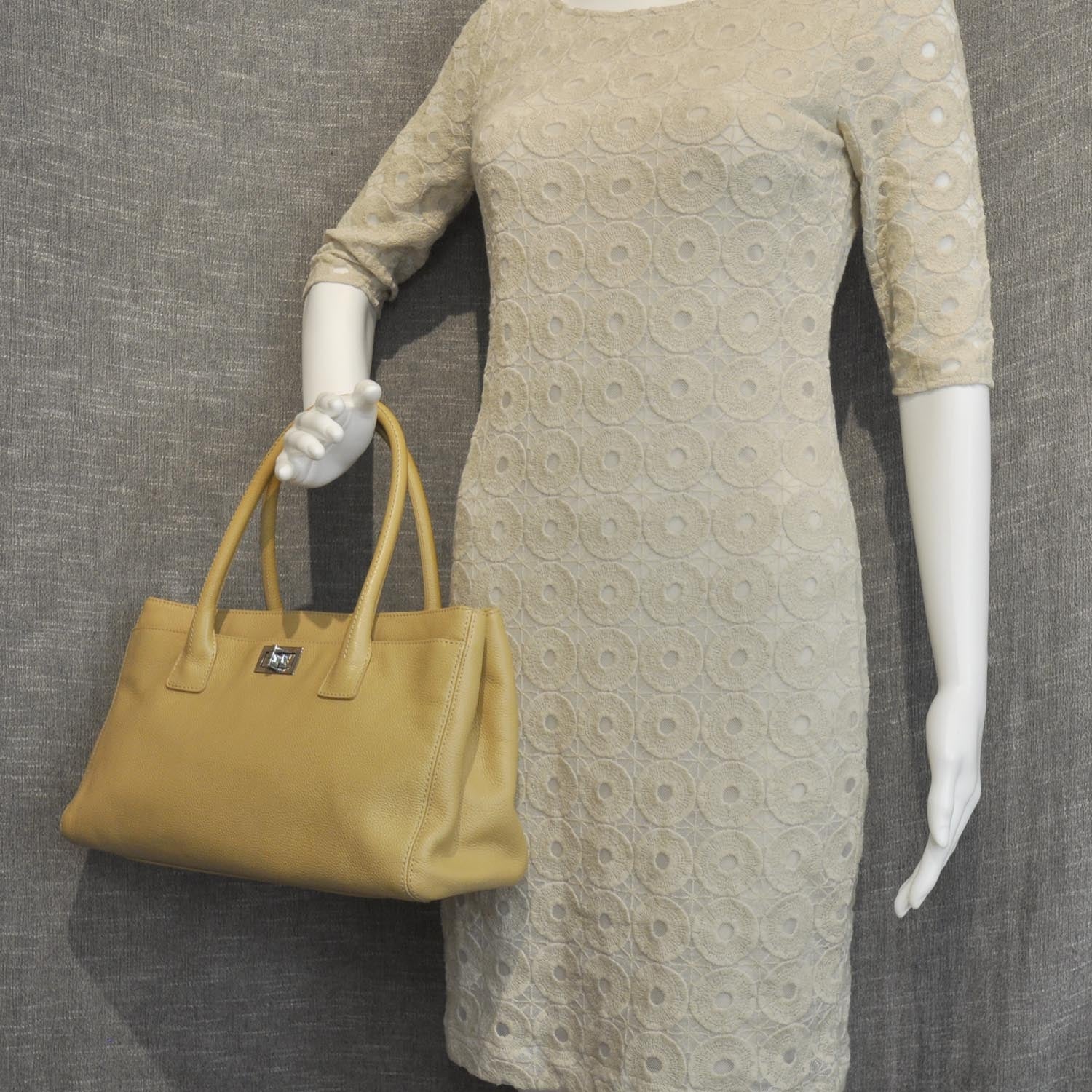 Chanel Caviar Mademoiselle Lock Cerf Shopper Tote Beige 2 of 10