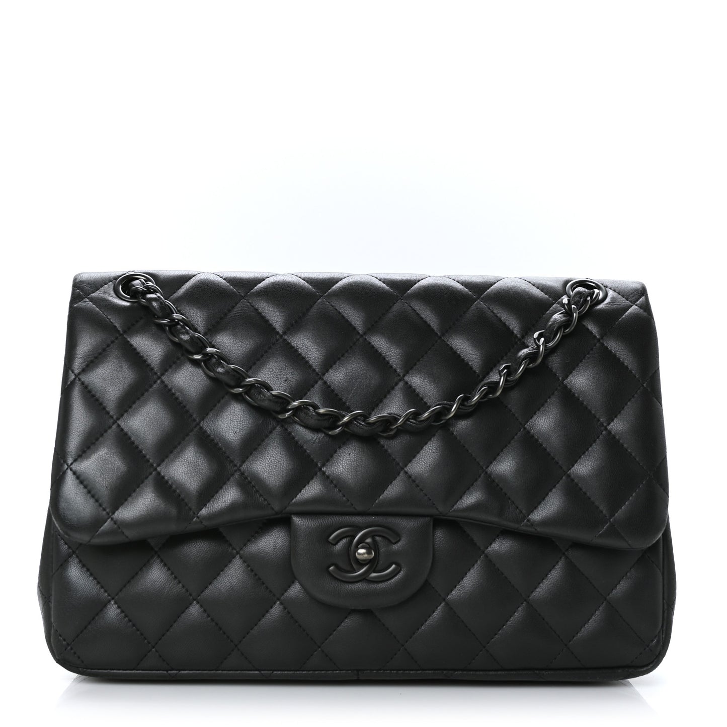 Lambskin Quilted Jumbo Double Flap So Black