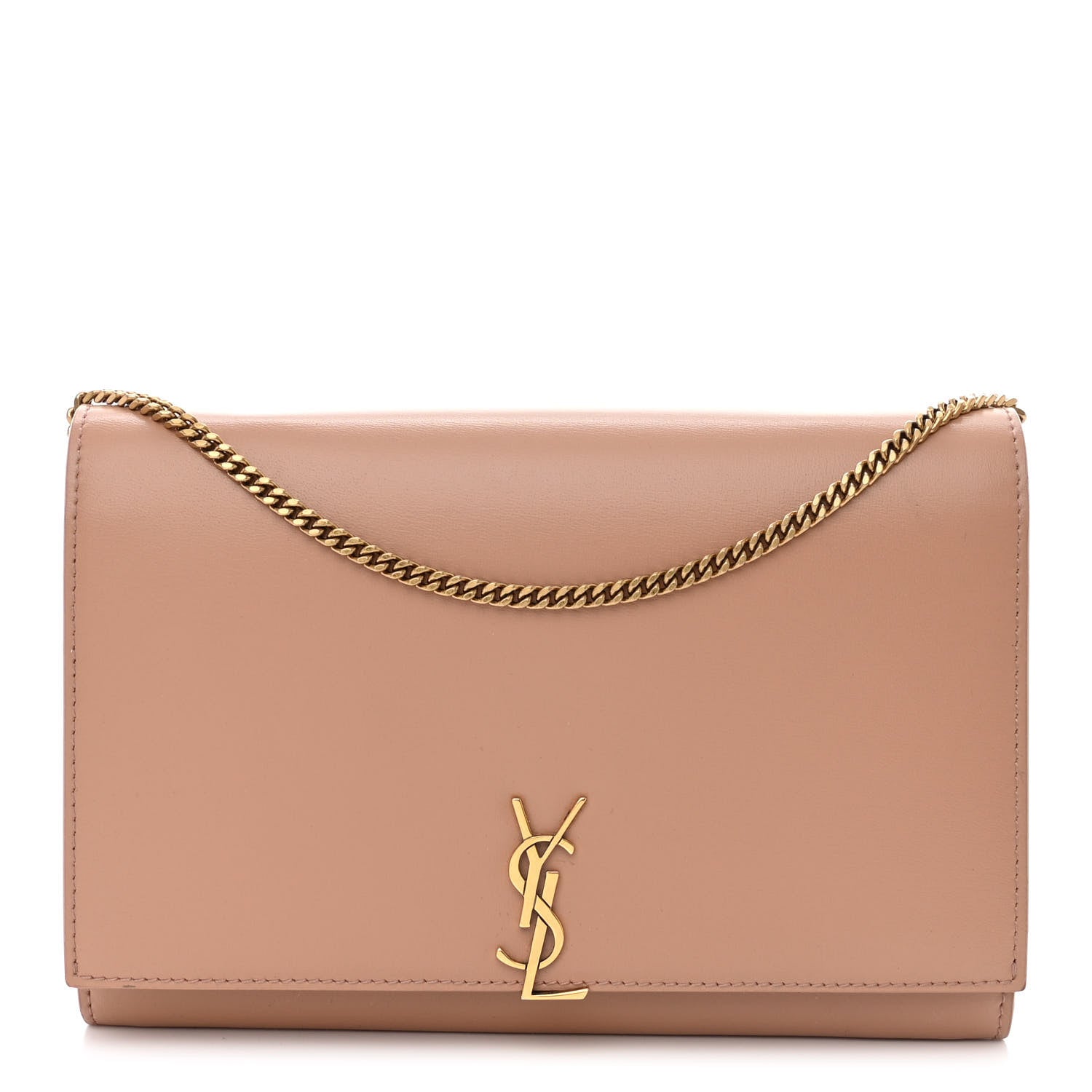 Saint Laurent Glossy Calfskin Monogram Chain Wallet Dark Beige 1 of 12