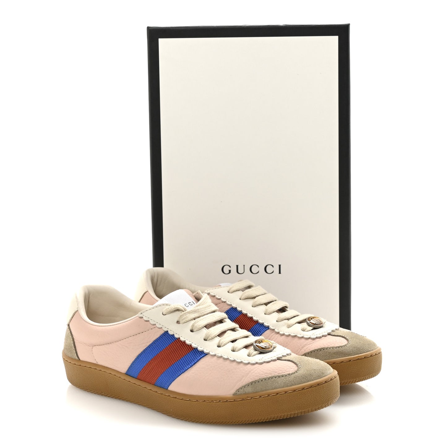 Calfskin Suede Web Womens G74 Sneakers 37 Oatmeal Soft Rose