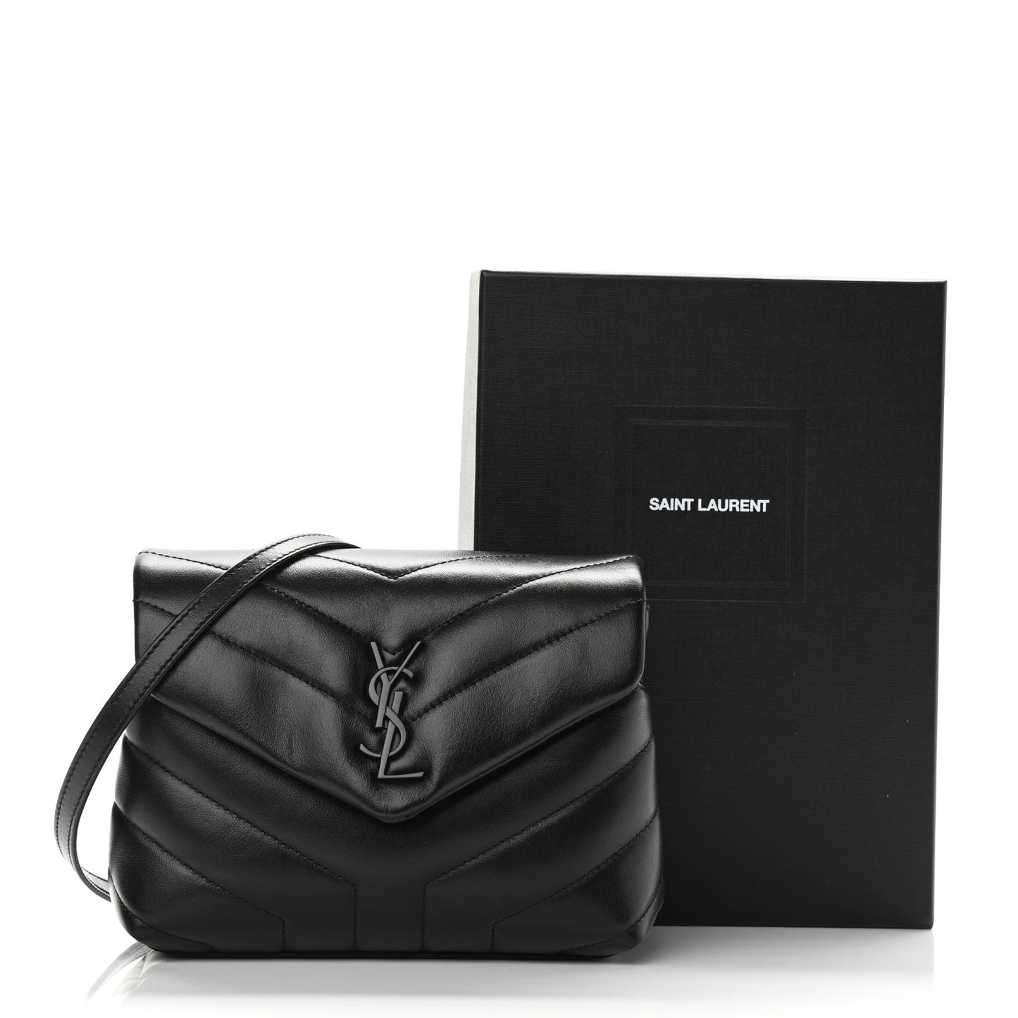 Calfskin Y Quilted Monogram Toy Loulou Crossbody Bag Black
