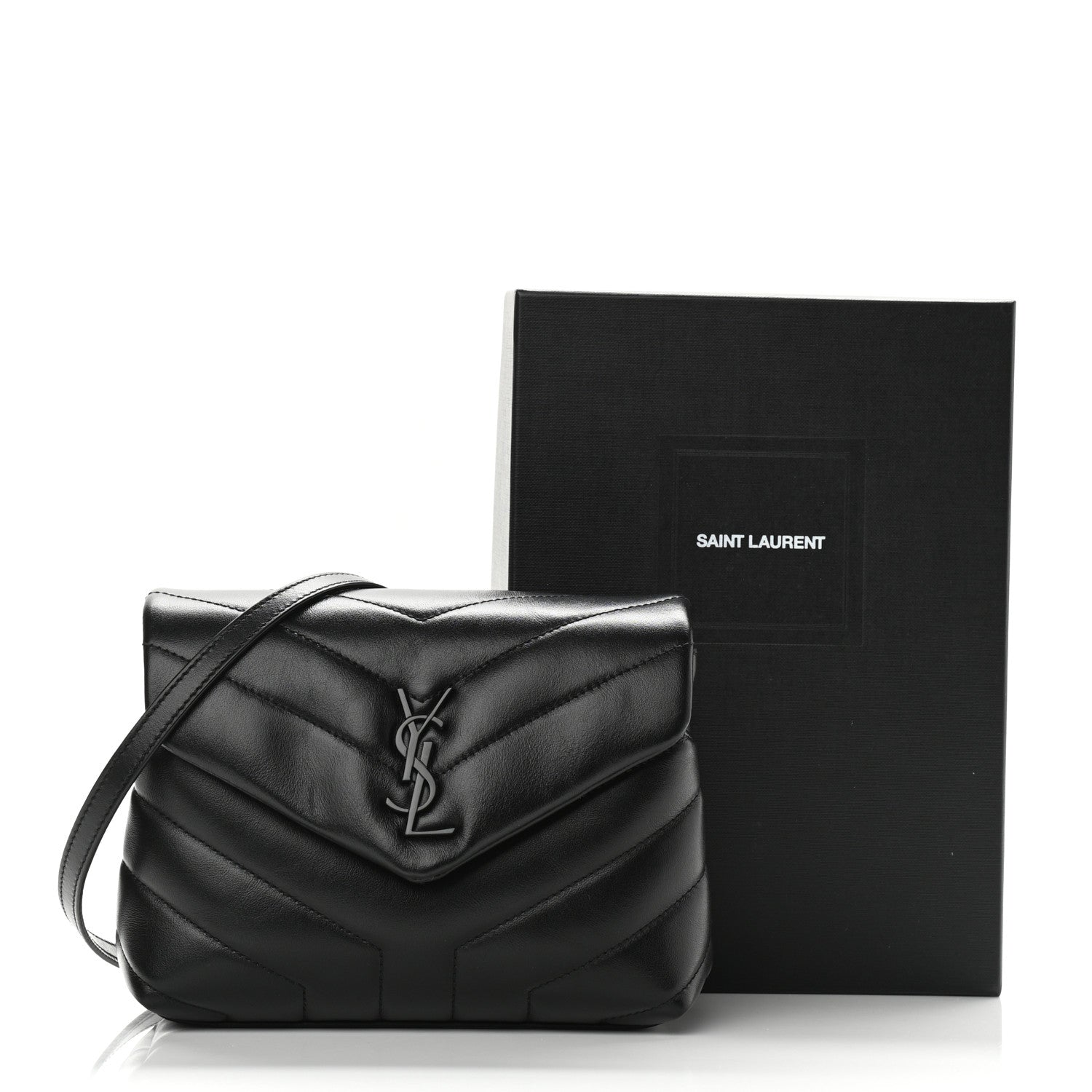 Saint Laurent Calfskin Y Quilted Monogram Toy Loulou Crossbody Bag Black 10 of 10
