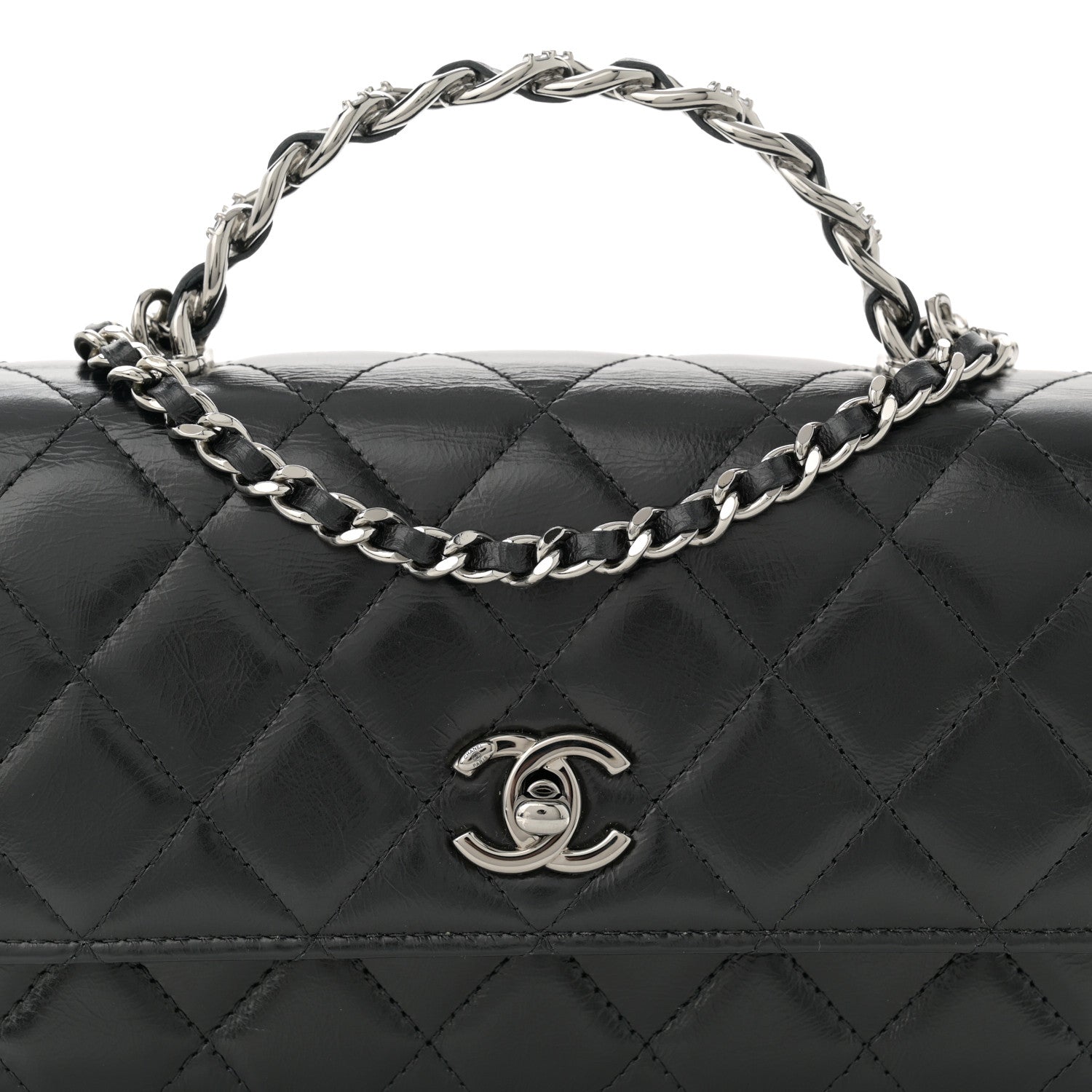 Chanel Shiny Crumpled Calfskin Crystal Quilted Precious Handle Clutch With Chain Black 8 of 11