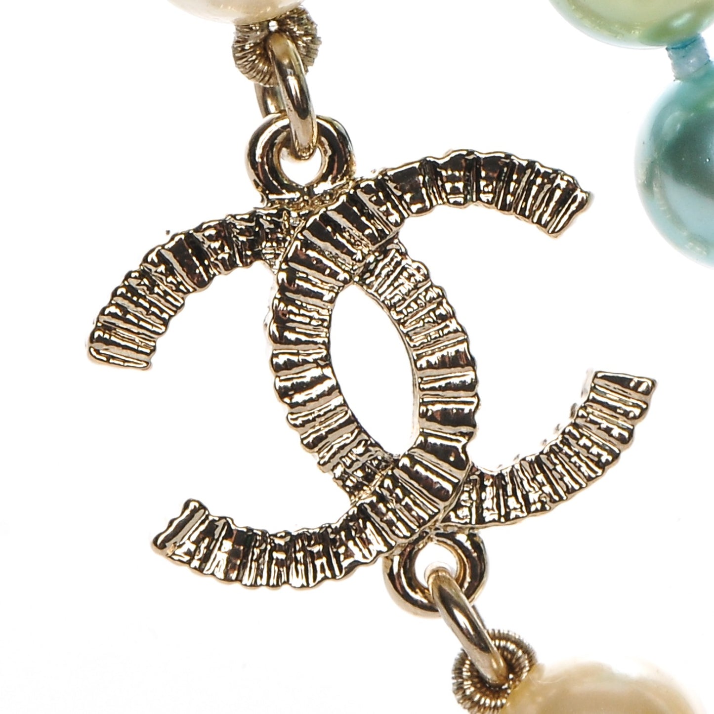 Beaded Pearl CC Long Necklace Gold Multicolor