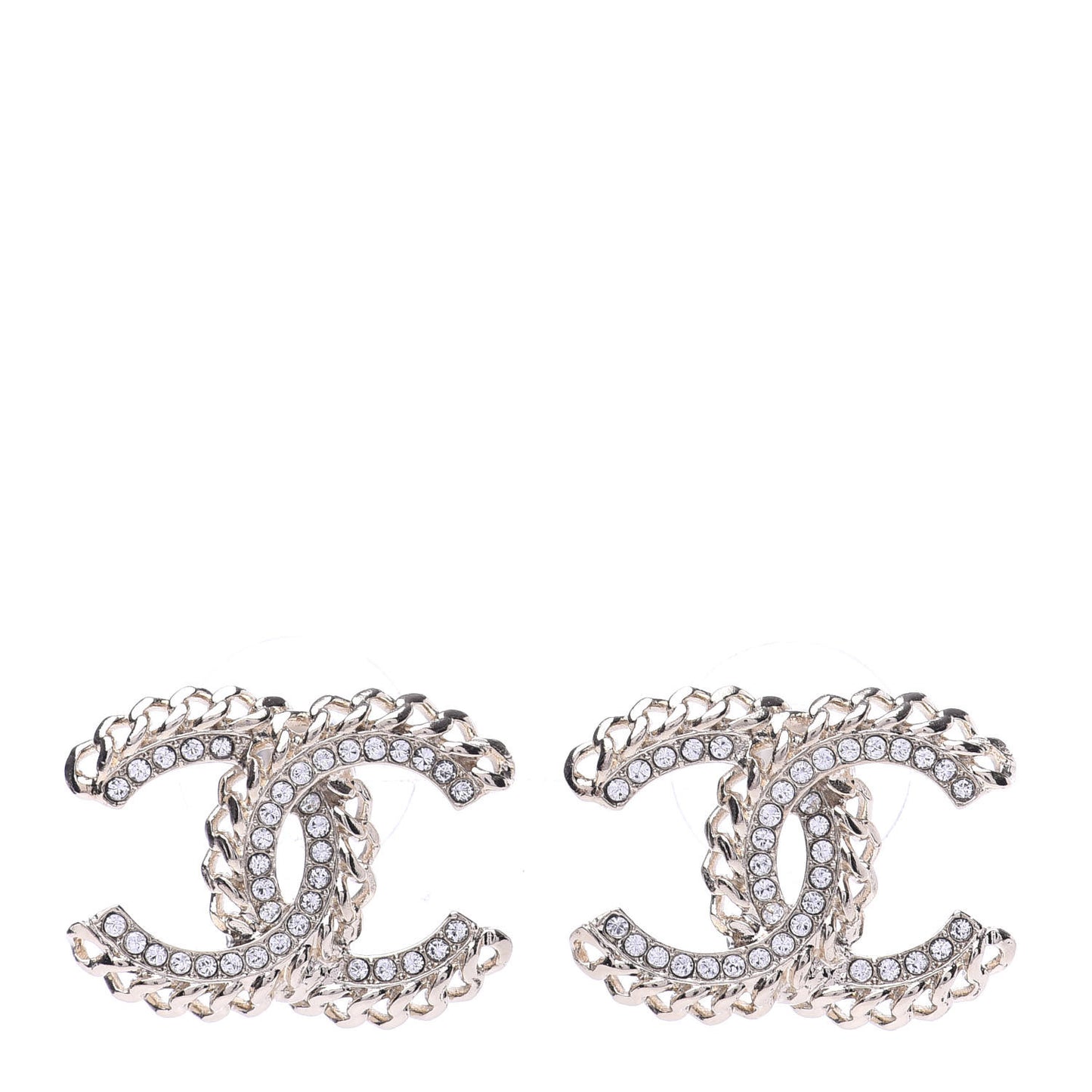 Crystal Chain CC Earrings Gold