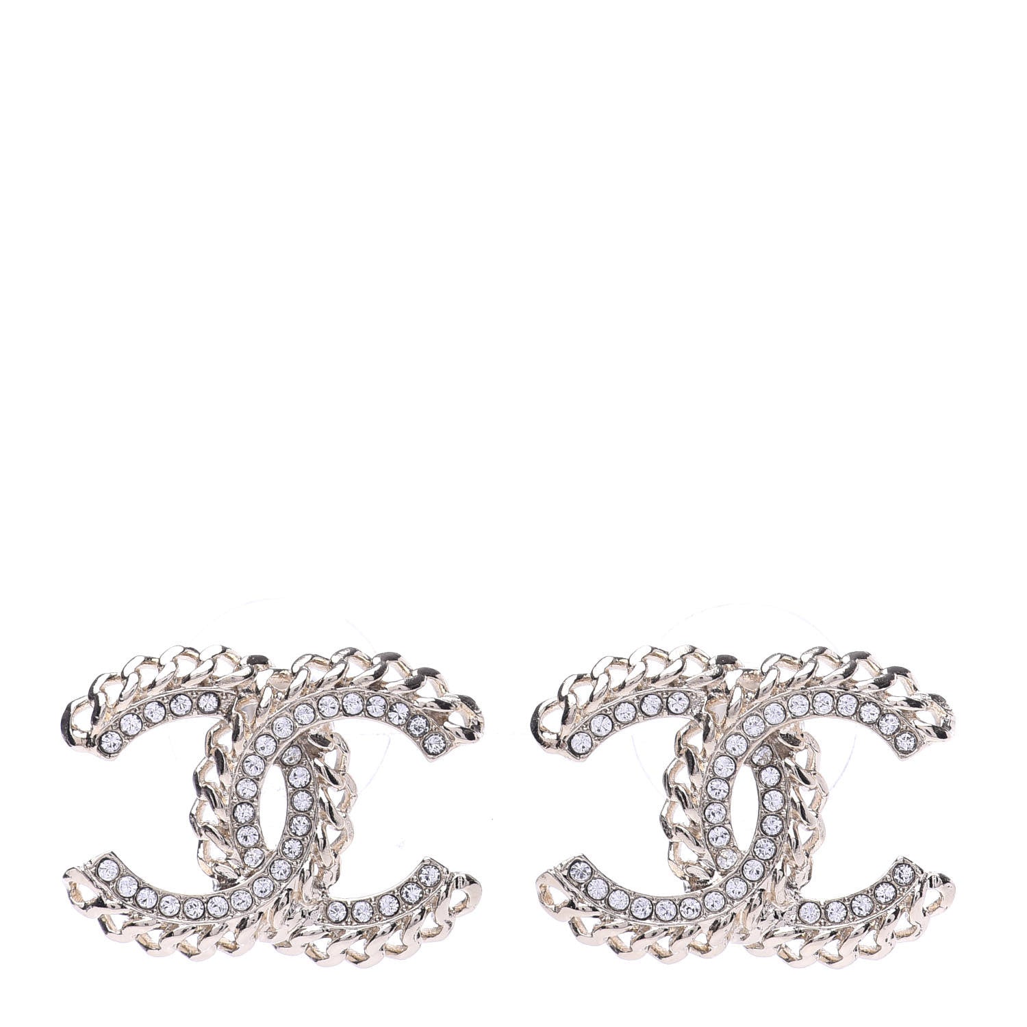 Chanel Crystal Chain CC Earrings Gold 1 of 5