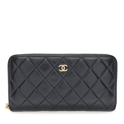 Chanel Lambskin Quilted Large Gusset Zip Around Wallet Black 1 of 7