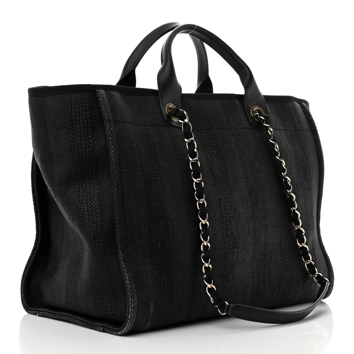 Mixed Fibers Calfskin Striped Medium Deauville Tote Black