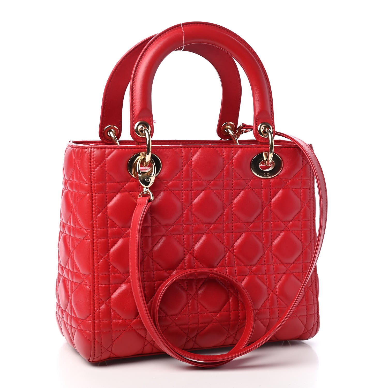 Christian Dior Lambskin Cannage Medium Lady Dior Red 3 of 10
