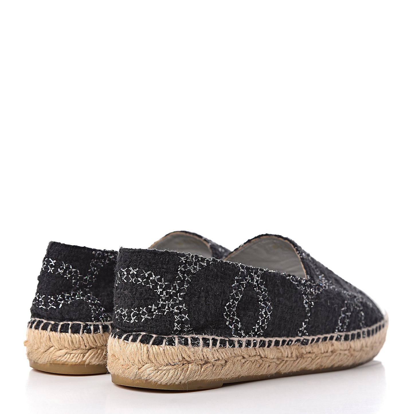 Metallic Tweed Lambskin CC Espadrilles 39 Black Silver