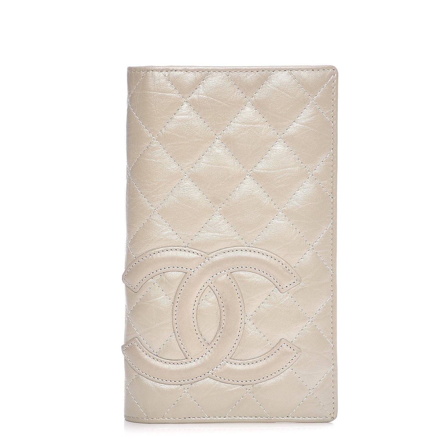 Aged Calfskin Quilted Cambon Quilted Yen Wallet Pearl