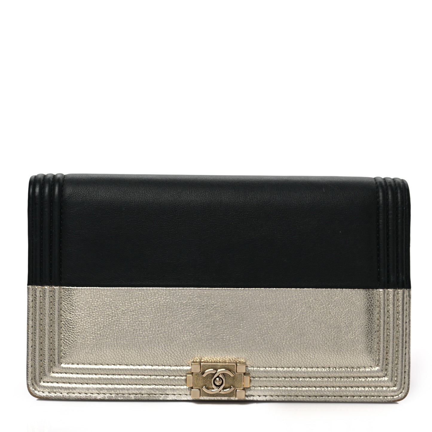 Metallic Goatskin Calfskin Boy Yen Wallet Gold Black