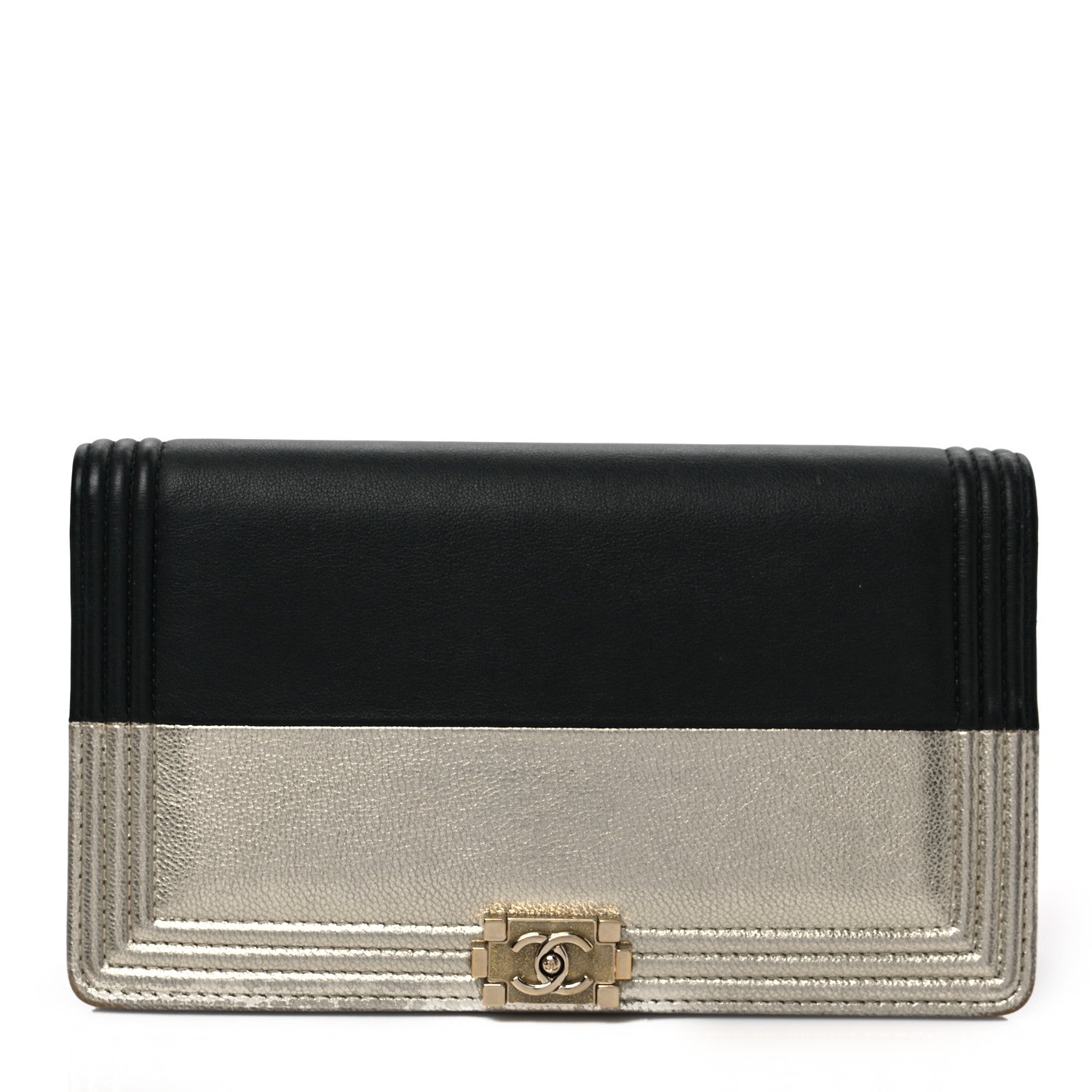Chanel Metallic Goatskin Calfskin Boy Yen Wallet Gold Black 1 of 7
