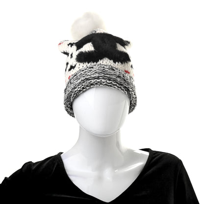 Chanel Wool Shearling CC Beanie Hat Ivory Black Red 2 of 5