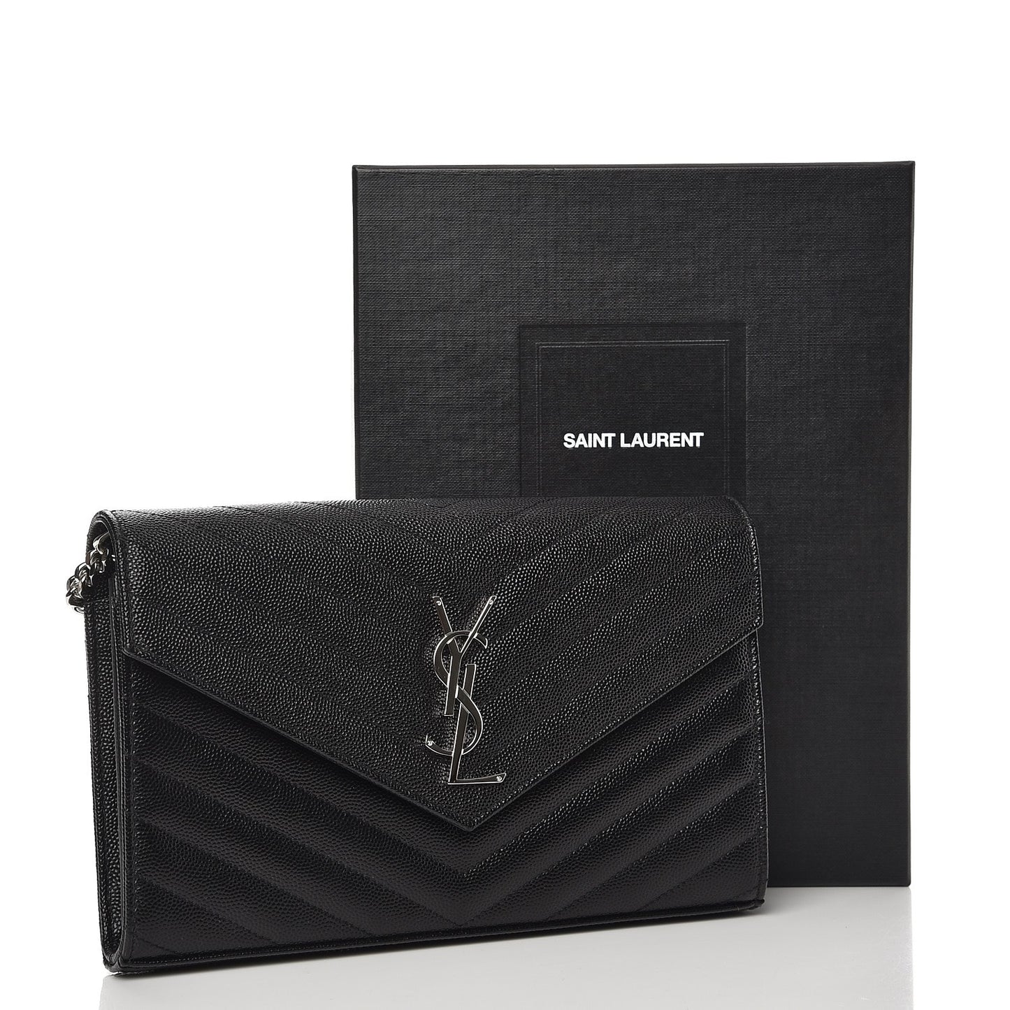 Grain De Poudre Matelasse Chevron Monogram Chain Wallet Black