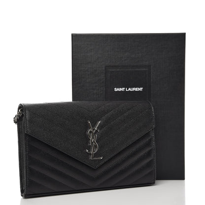 Saint Laurent Grain De Poudre Matelasse Chevron Monogram Chain Wallet Black 7 of 7