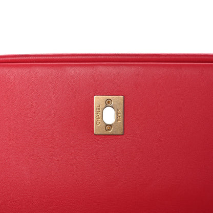 Chanel Lambskin Reverse Chevron Quilted Round Top Handle Flap Red 8 of 15