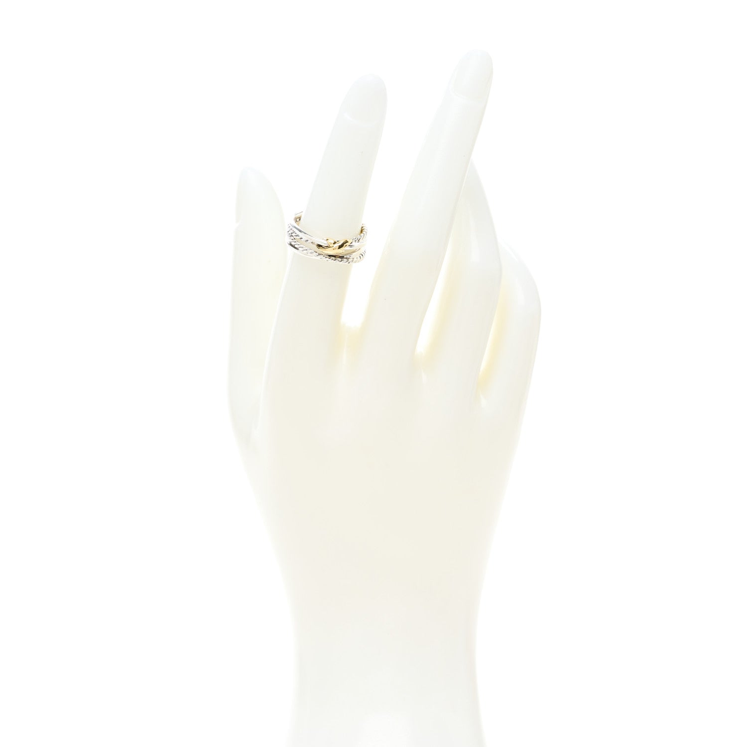 David Yurman Sterling Silver 18K Yellow Gold 6mm X Crossover Ring 50 5.5 2 of 4