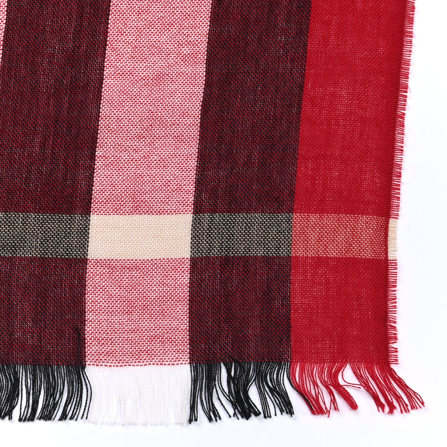 Wool Cashmere Giant Check Lightweight Scarf Parade Red