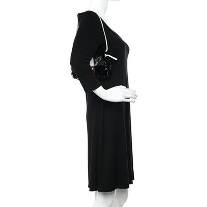 Fendi Satin Sequin Paillettes Elaphe Plexiglass Mini Baguette 1997 Black Avorio 2 of 10