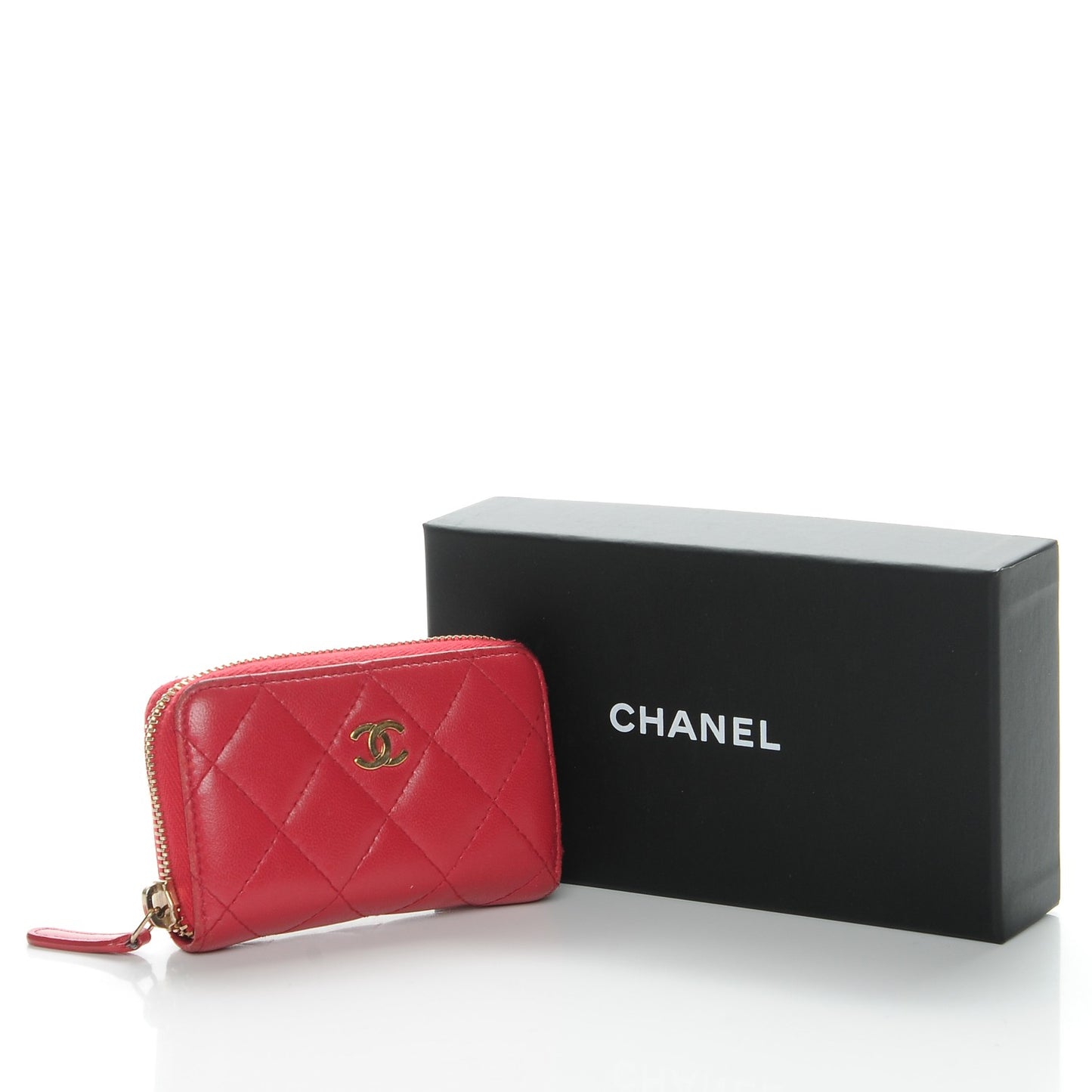 Lambskin Quilted Zip Around Coin Purse Wallet Dark Pink