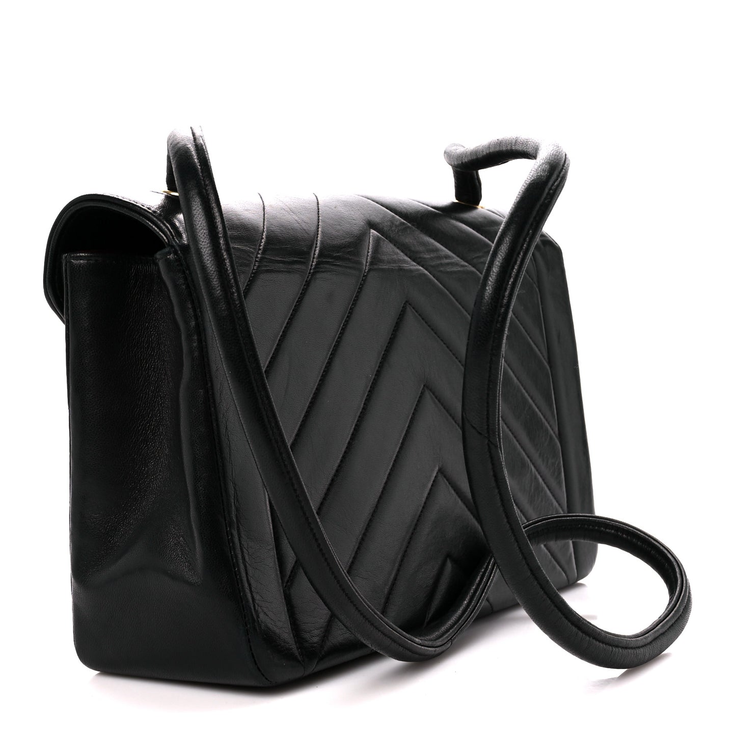 Calfskin Chevron Quilted Envelope Flap Bag Black