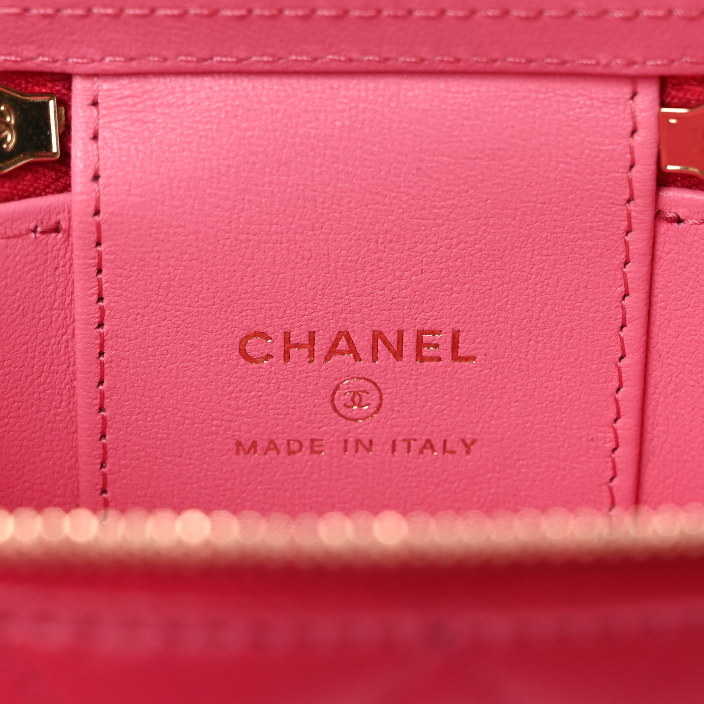 Lambskin Quilted Mini Top Handle Vanity Case With Chain Dark Pink