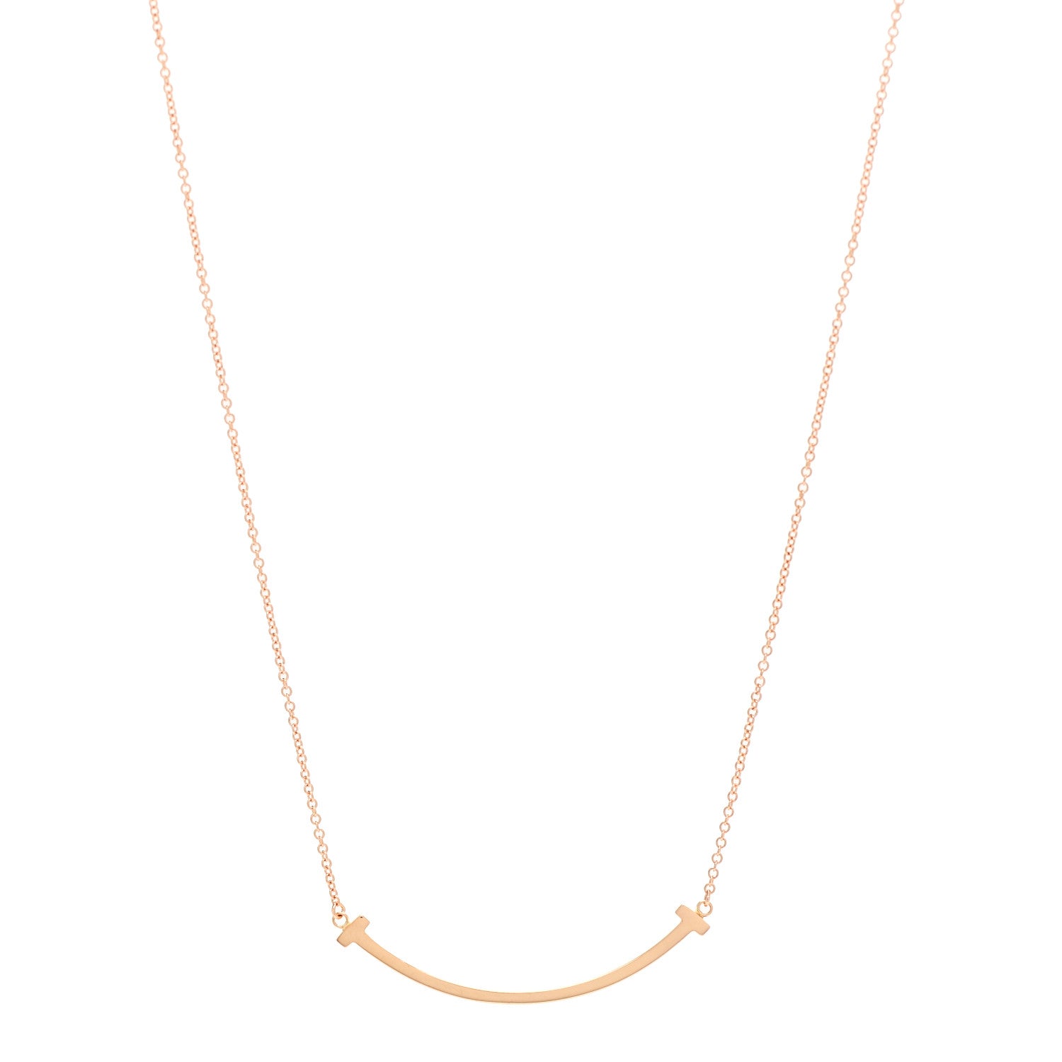 Tiffany 18K Rose Gold Small T Smile Pendant Necklace 1 of 5