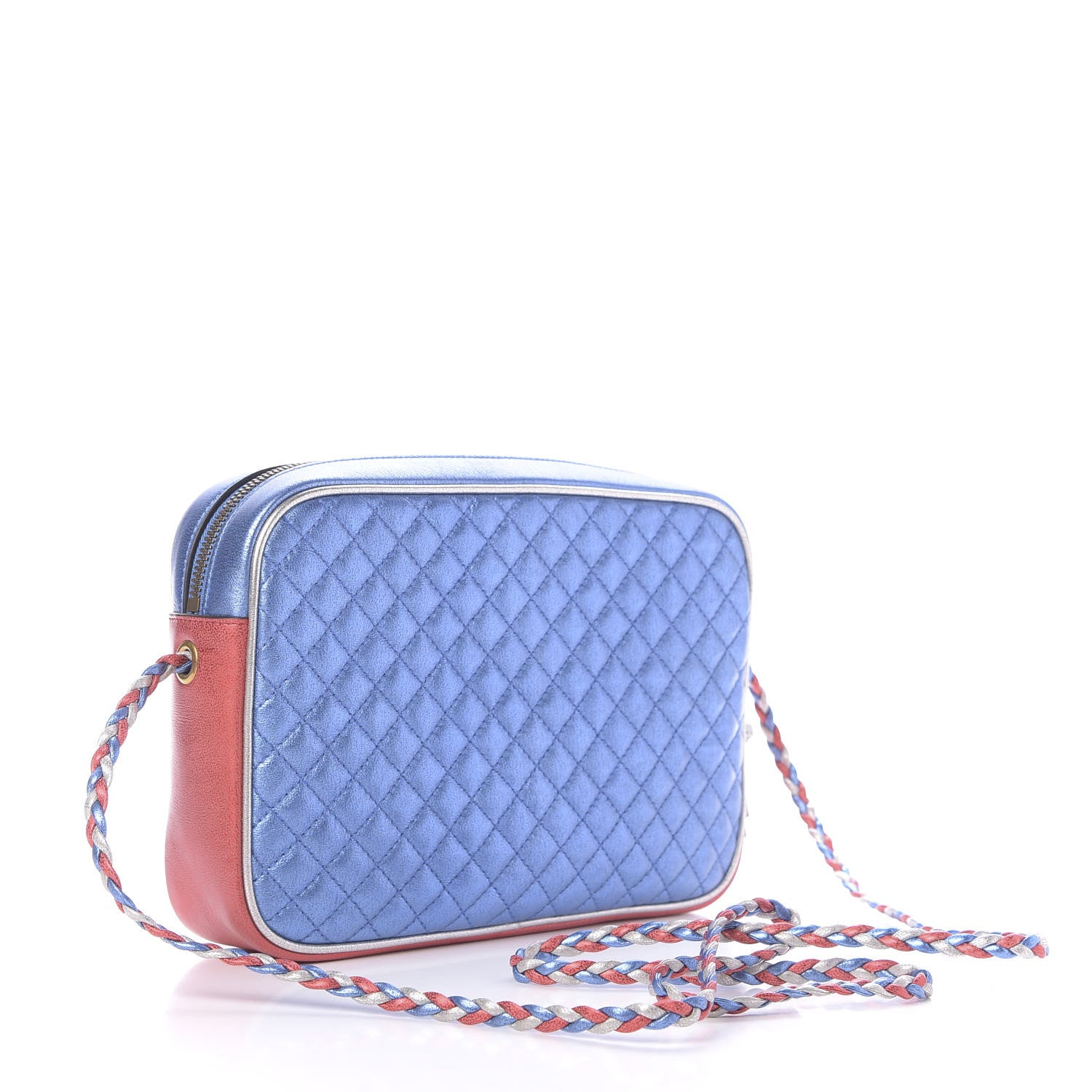 Gucci Laminated Nappa Trapuntata Small Zumi Shoulder Bag Rosso Marine Argento 3 of 10