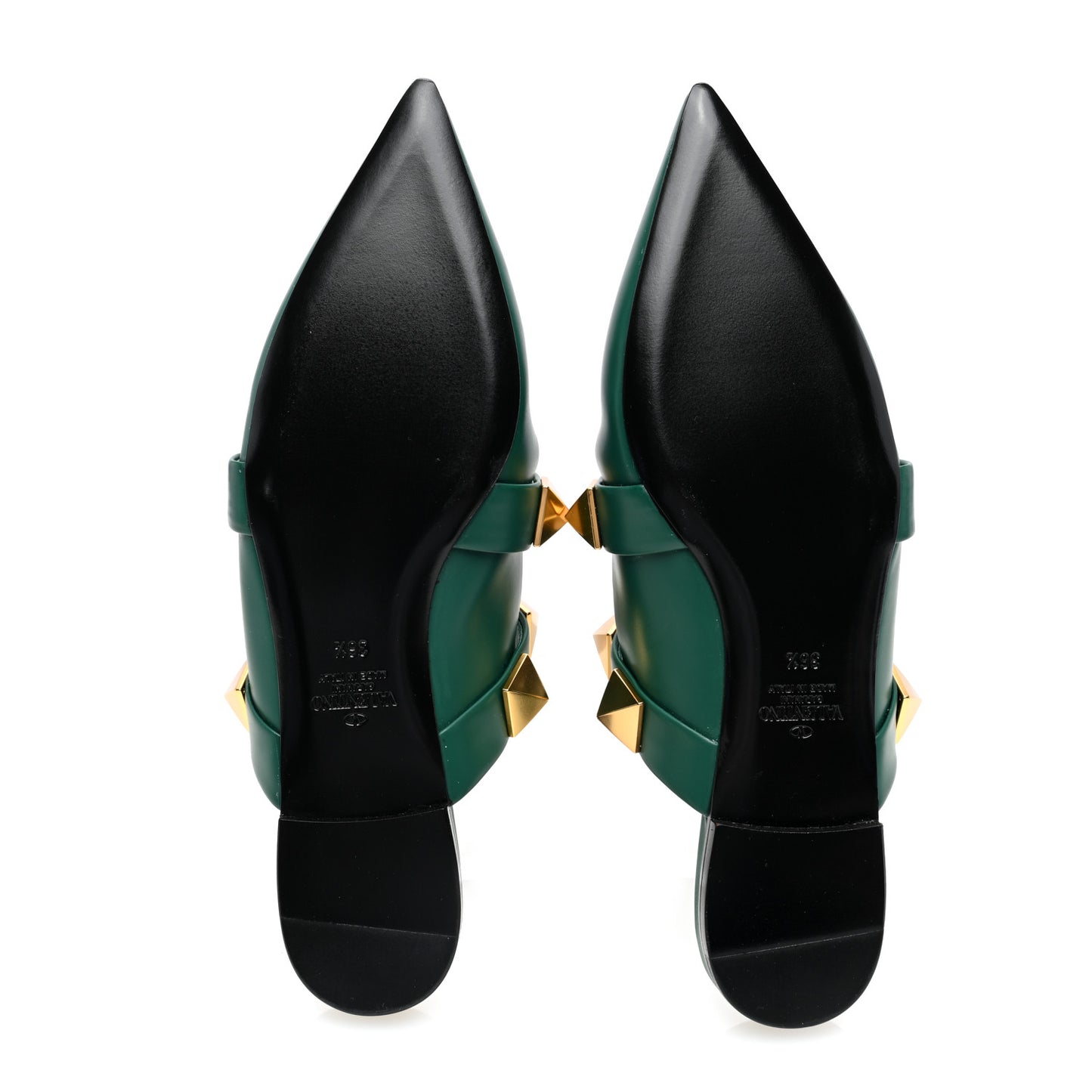 Calfskin Roman Stud Flat Mules 36.5 Jungle