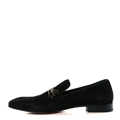 Christian Louboutin Veau Velours Strass Mens Navy Dandelion Flat Loafers 39 Black Cry Aurum Gold 2 of 19