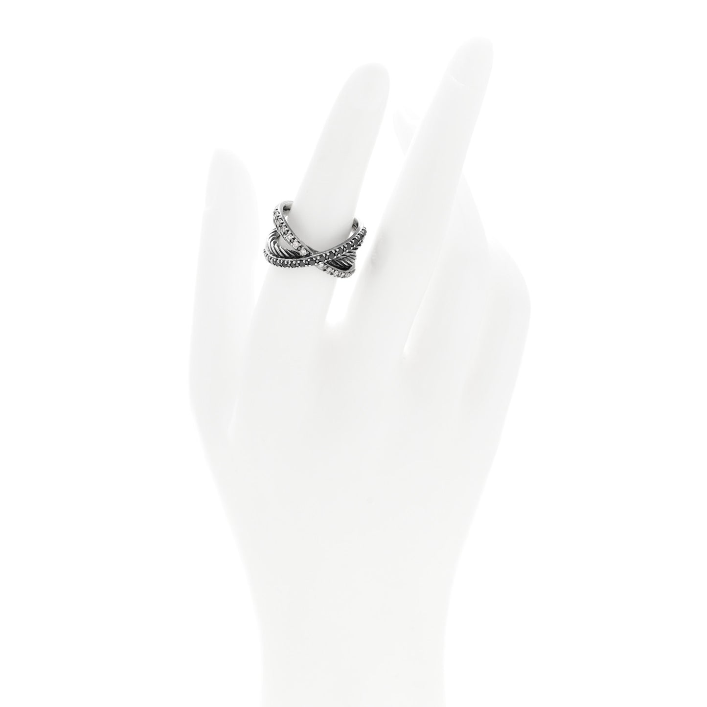 Sterling Silver Black Diamond X Crossover Cable Ring 53 6.25