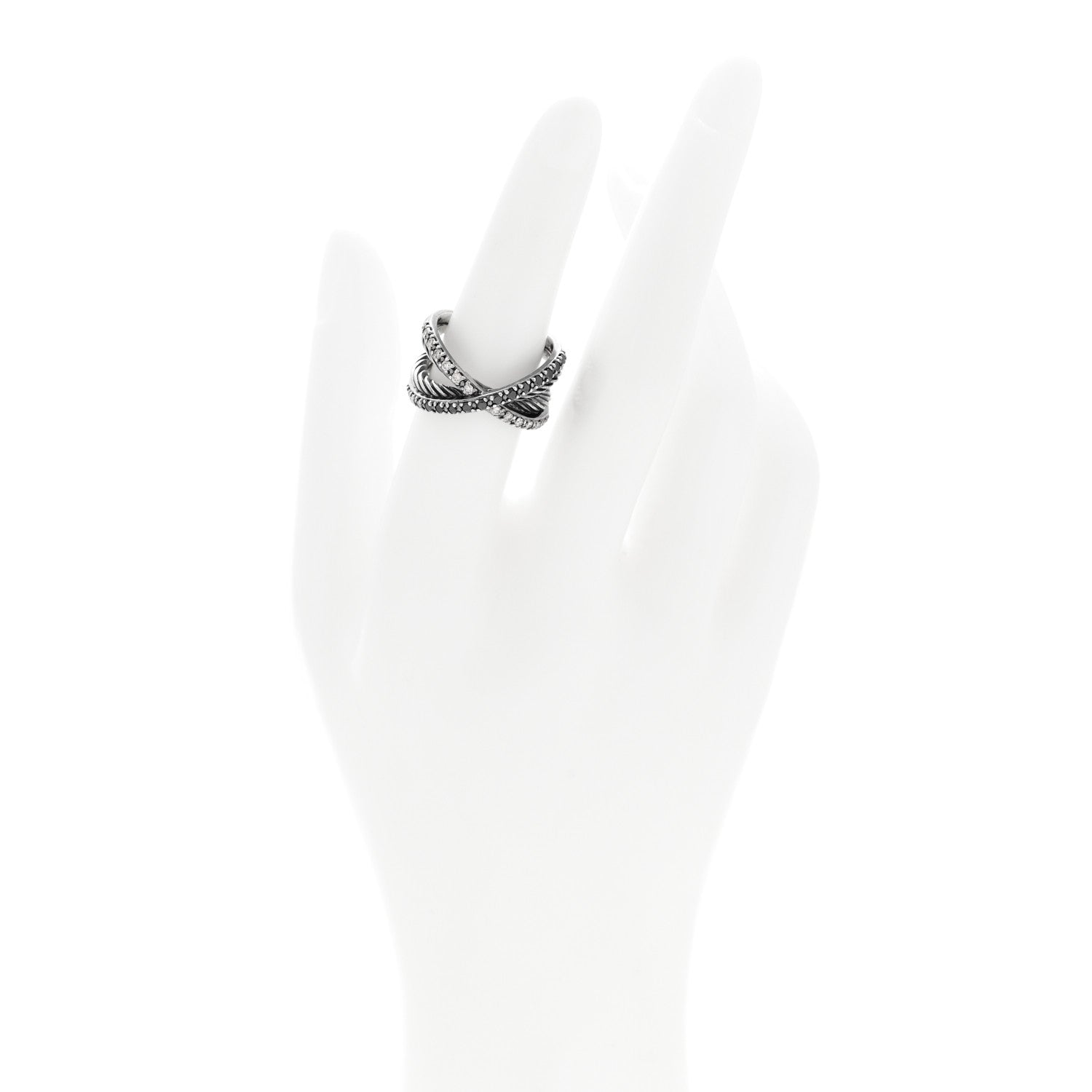 David Yurman Sterling Silver Black Diamond X Crossover Cable Ring 53 6.25 2 of 4