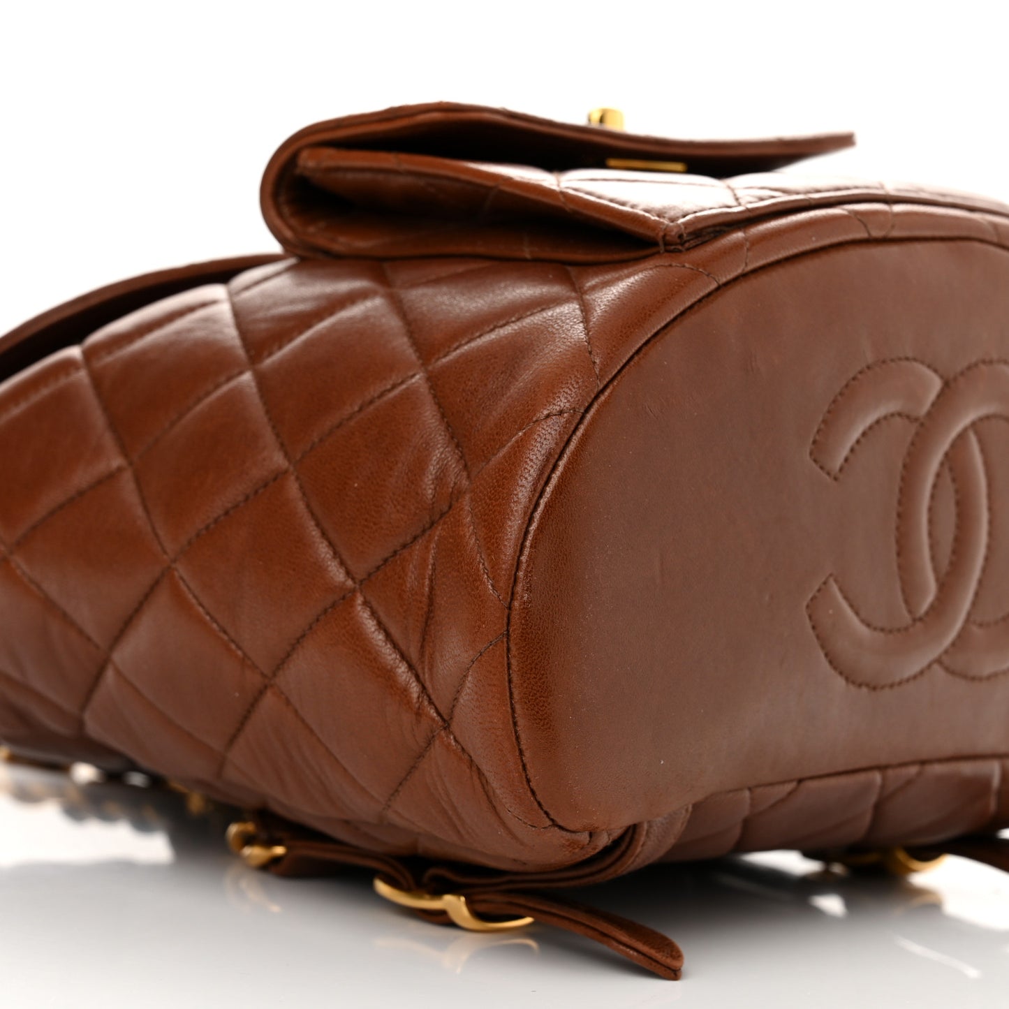 Lambskin Quilted Drawstring Backpack Brown