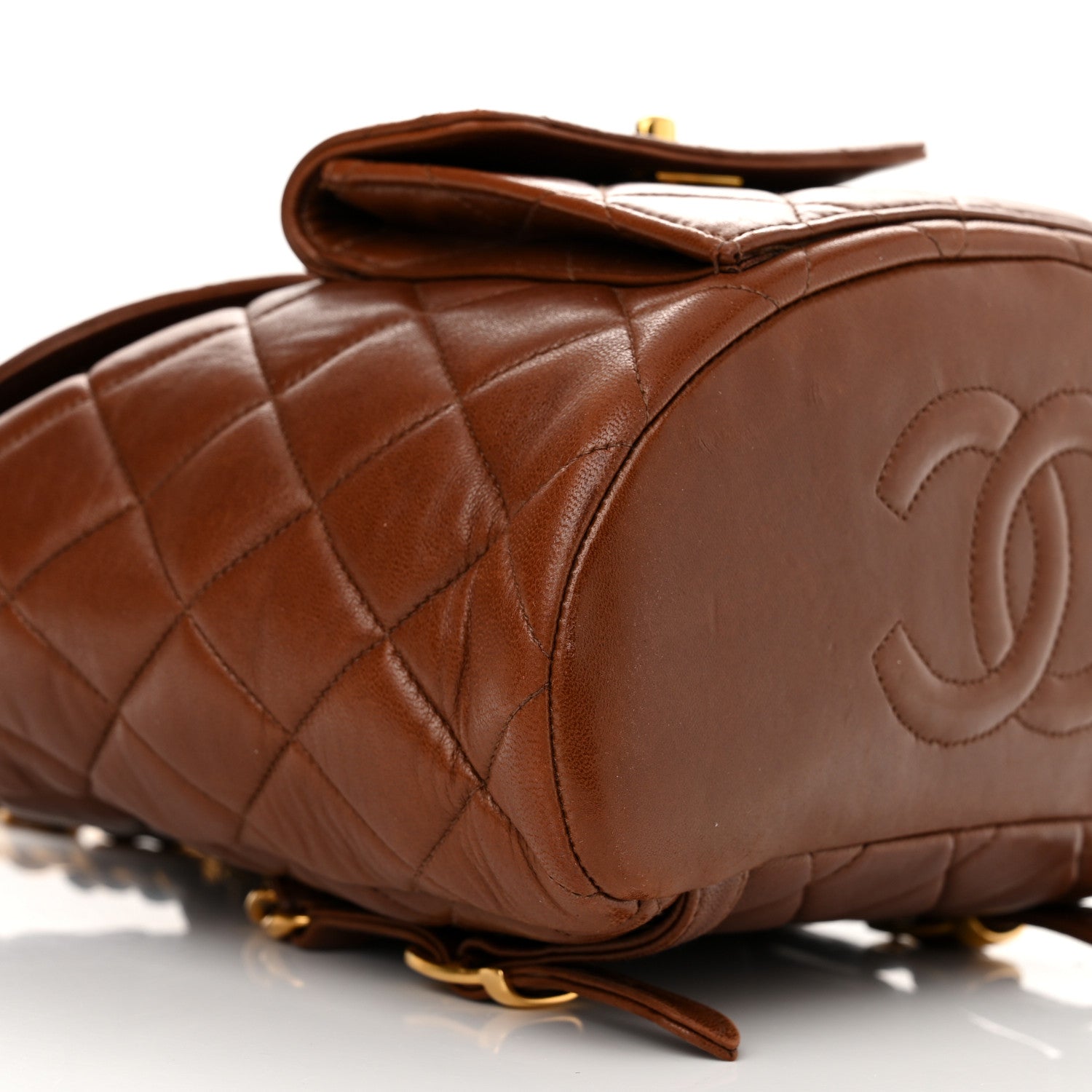 Chanel Lambskin Quilted Drawstring Backpack Brown 10 of 16