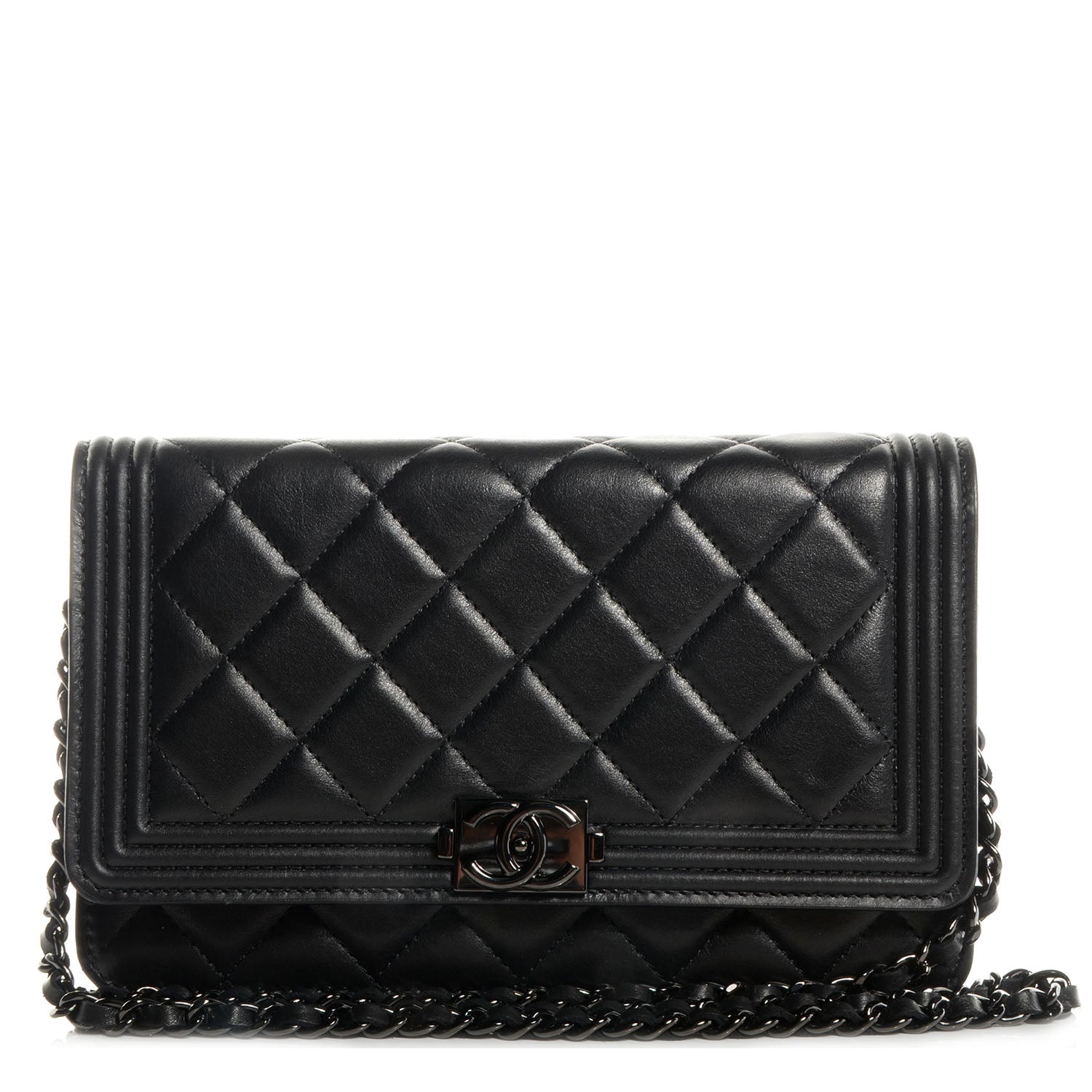 Chanel Calfskin Quilted So Black Boy Wallet On Chain WOC Black 1 of 9