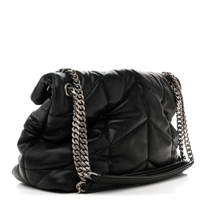 Saint Laurent Lambskin Quilted Medium Loulou Puffer Monogram Chain Satchel Black 3 of 15