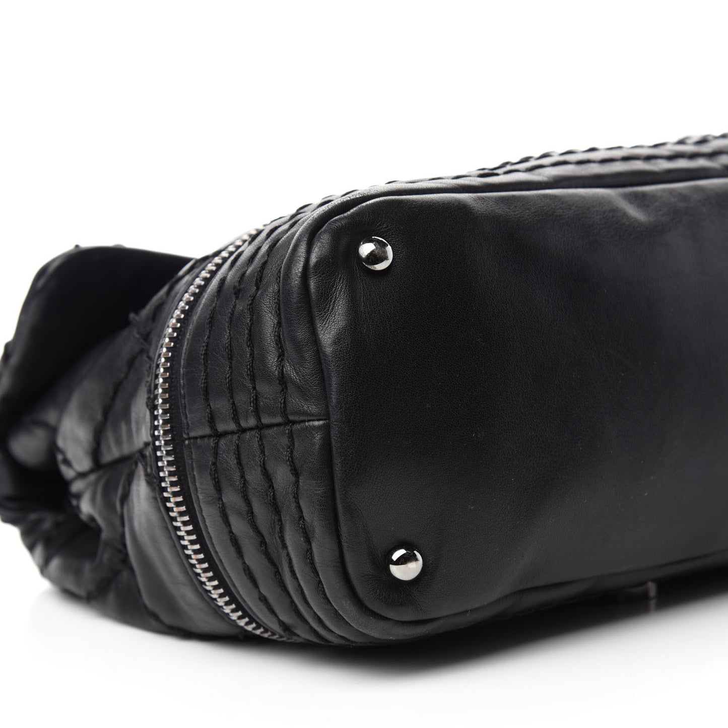 Calfskin Stitched Large Expandable Flap Bag Black