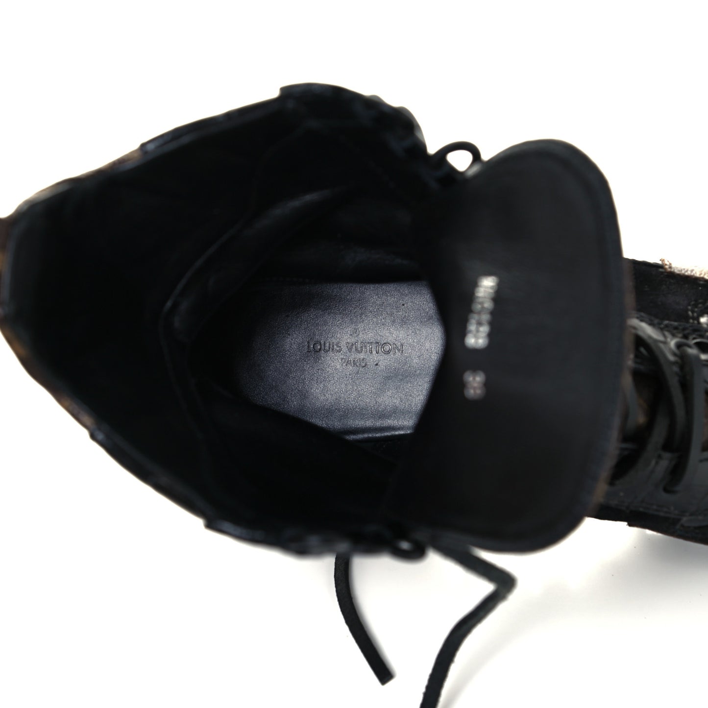 Suede Calfskin Monogram Laureate Platform Desert Boots 38 Black
