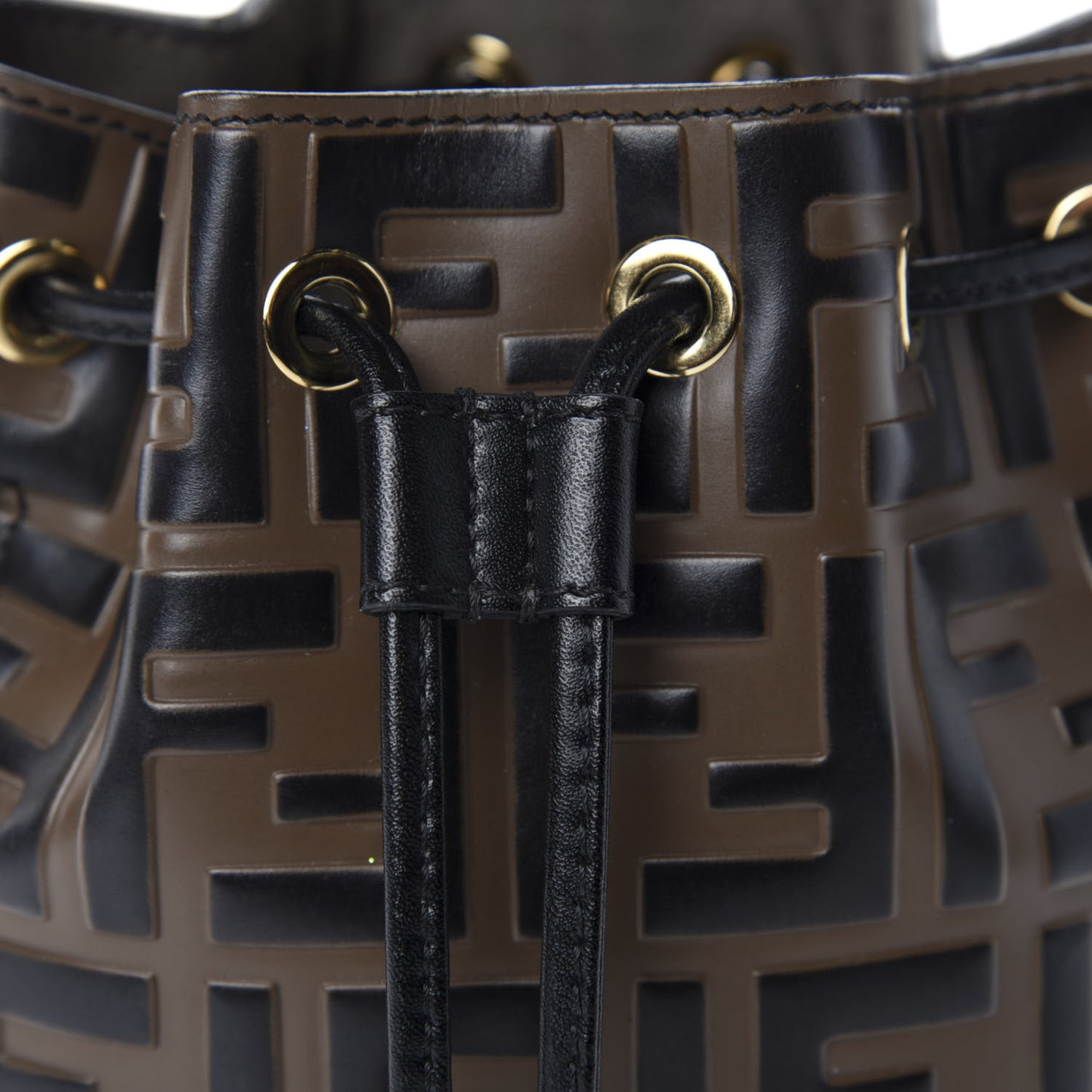 Vitello Liberty F is Fendi Bi-Color FF 1974 Embossed Mini Mon Tresor Bucket Bag Maya Black