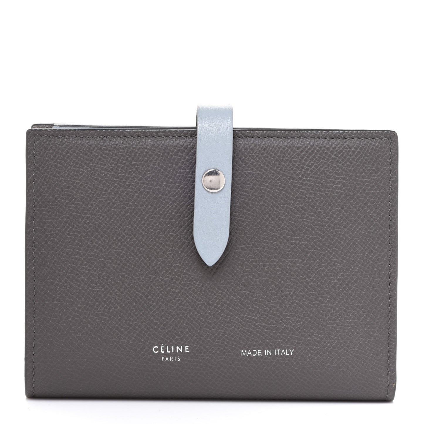 Grained Calfskin Medium Multifunction Strap Wallet Grey Blue