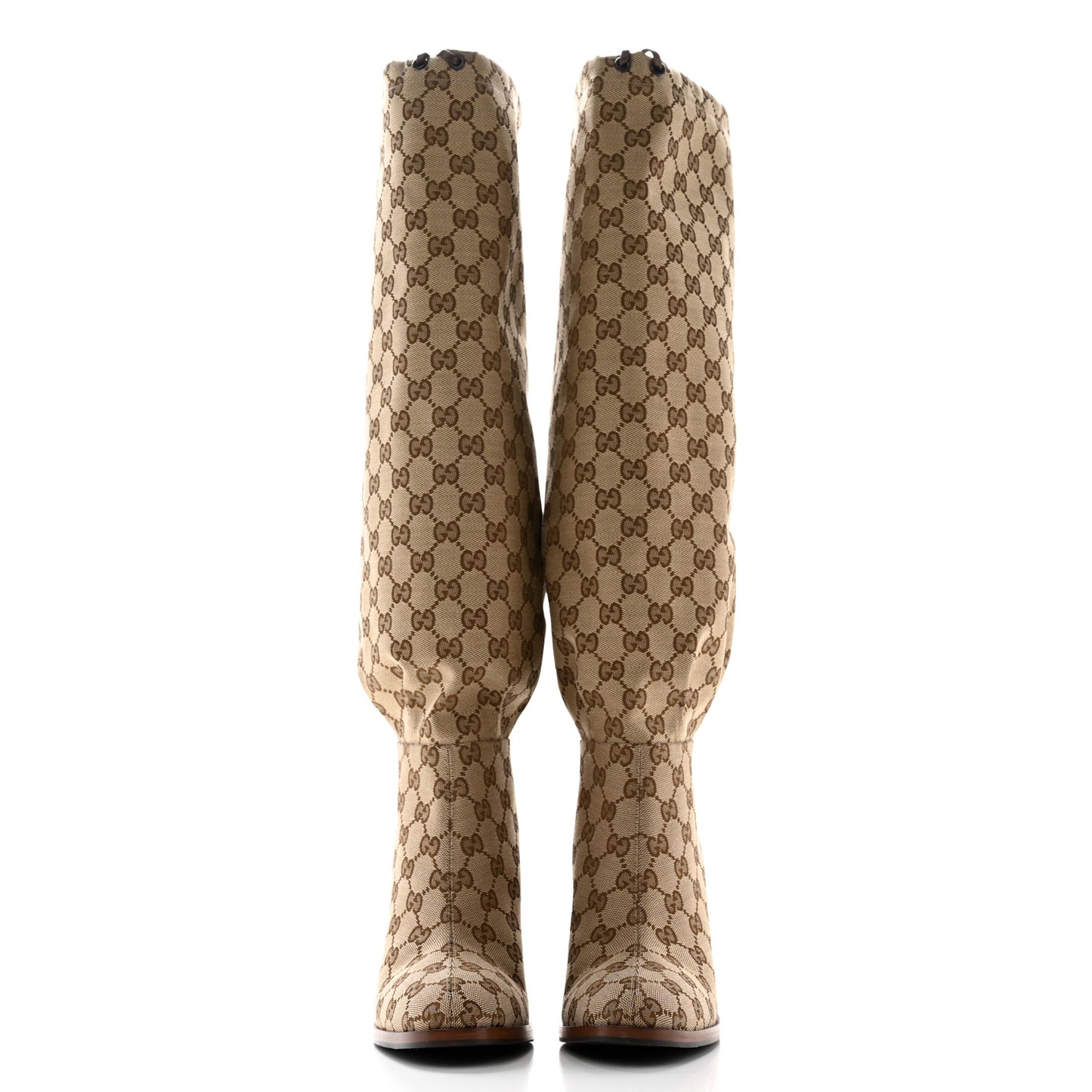 Monogram Malaga Kid Lisa Mid Heel Boots 41 Beige Ebony