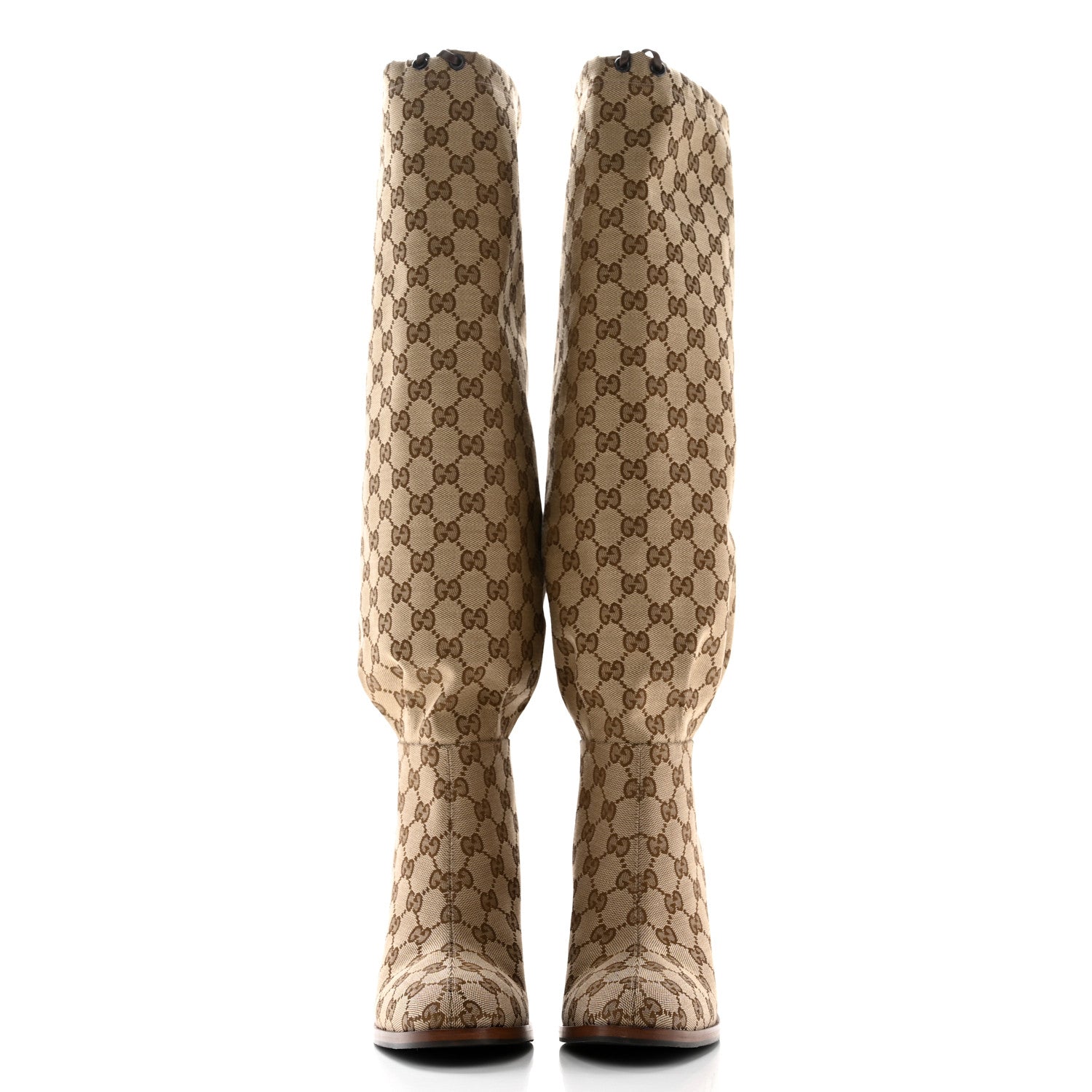 Gucci Monogram Malaga Kid Lisa Mid Heel Boots 41 Beige Ebony 2 of 13