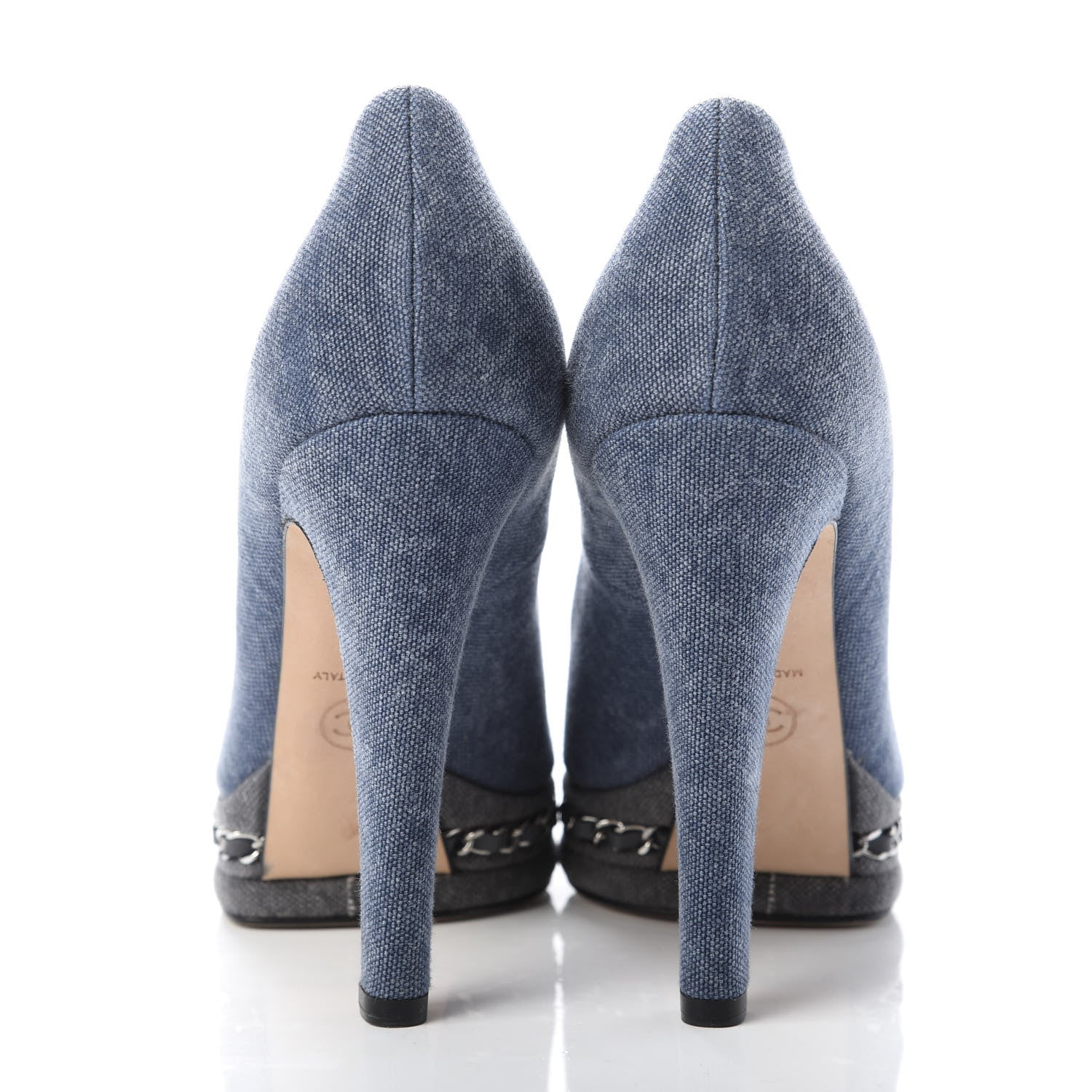 Chanel Denim Chain Around Cap Toe Platform Pumps 38 Blue Gris Fonce 6 of 11