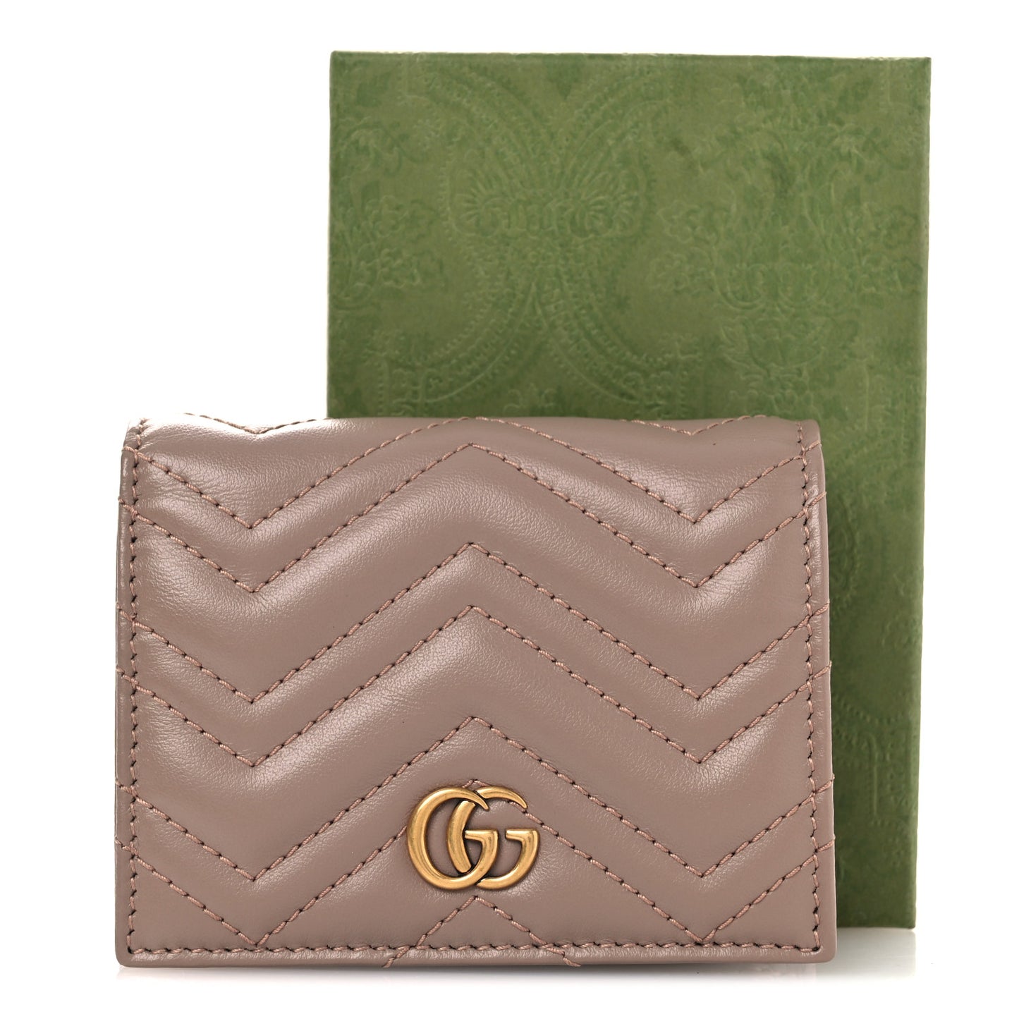 Calfskin Matelasse GG Marmont Card Case Wallet Porcelain Rose