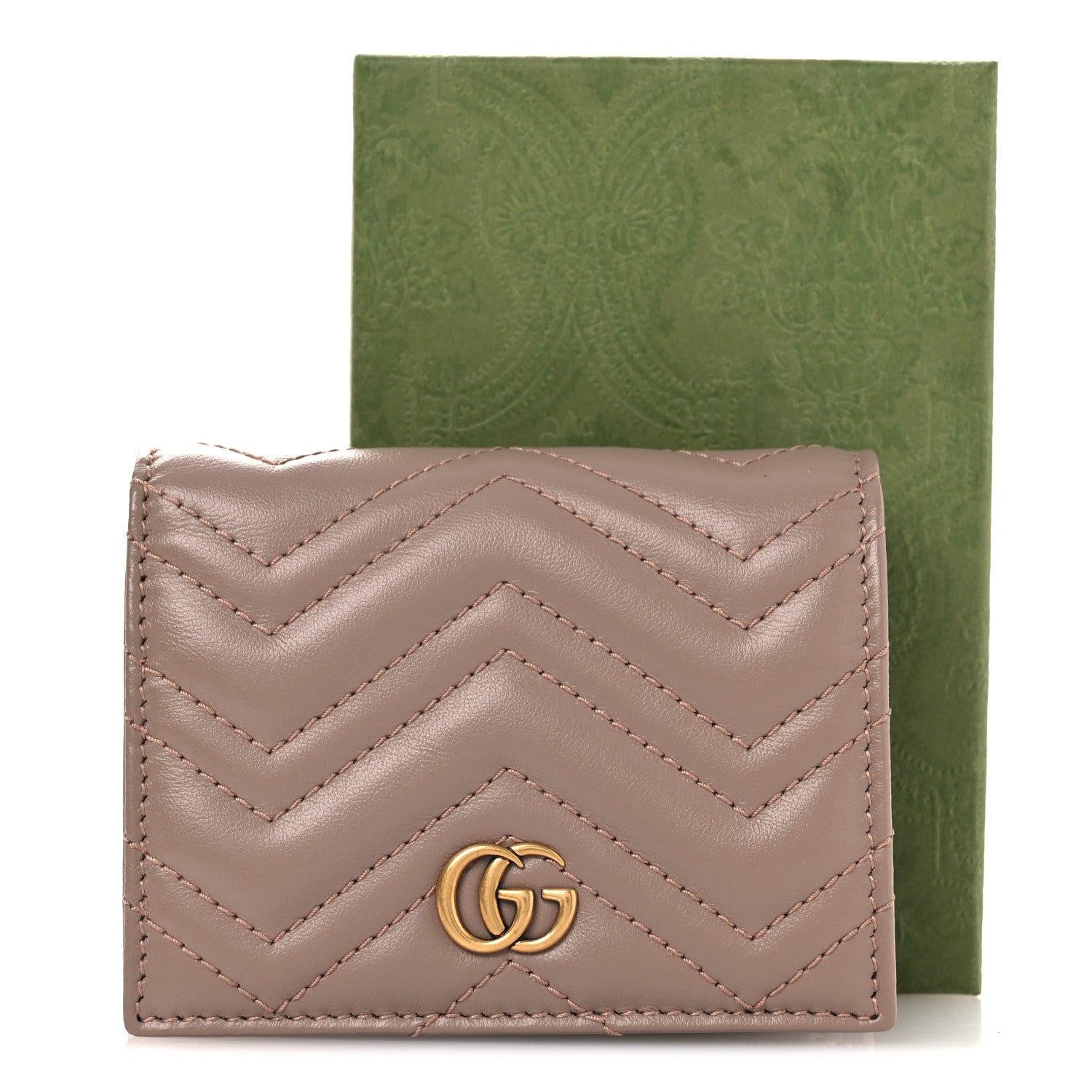 Gucci Calfskin Matelasse GG Marmont Card Case Wallet Porcelain Rose 9 of 9