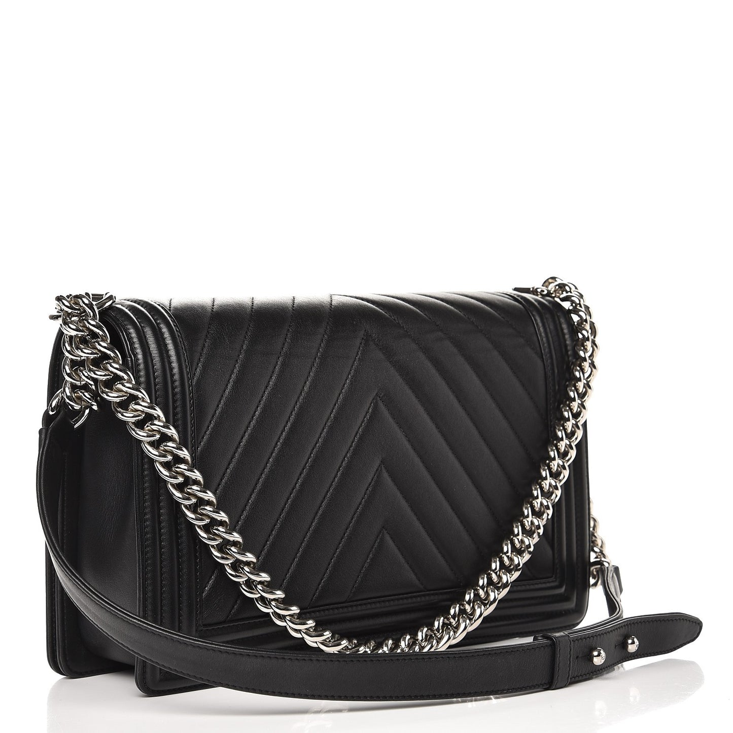 Calfskin Chevron New Medium Boy Flap Black
