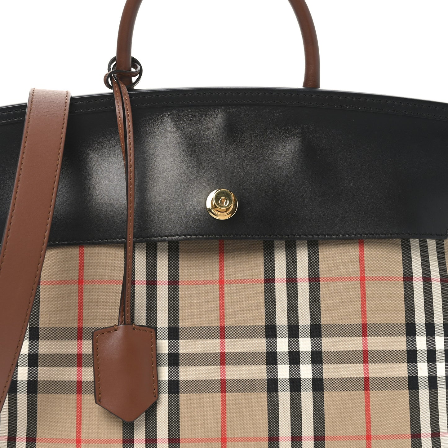 Calfskin Vintage Check Small Society Top Handle Bag Archive Beige Black