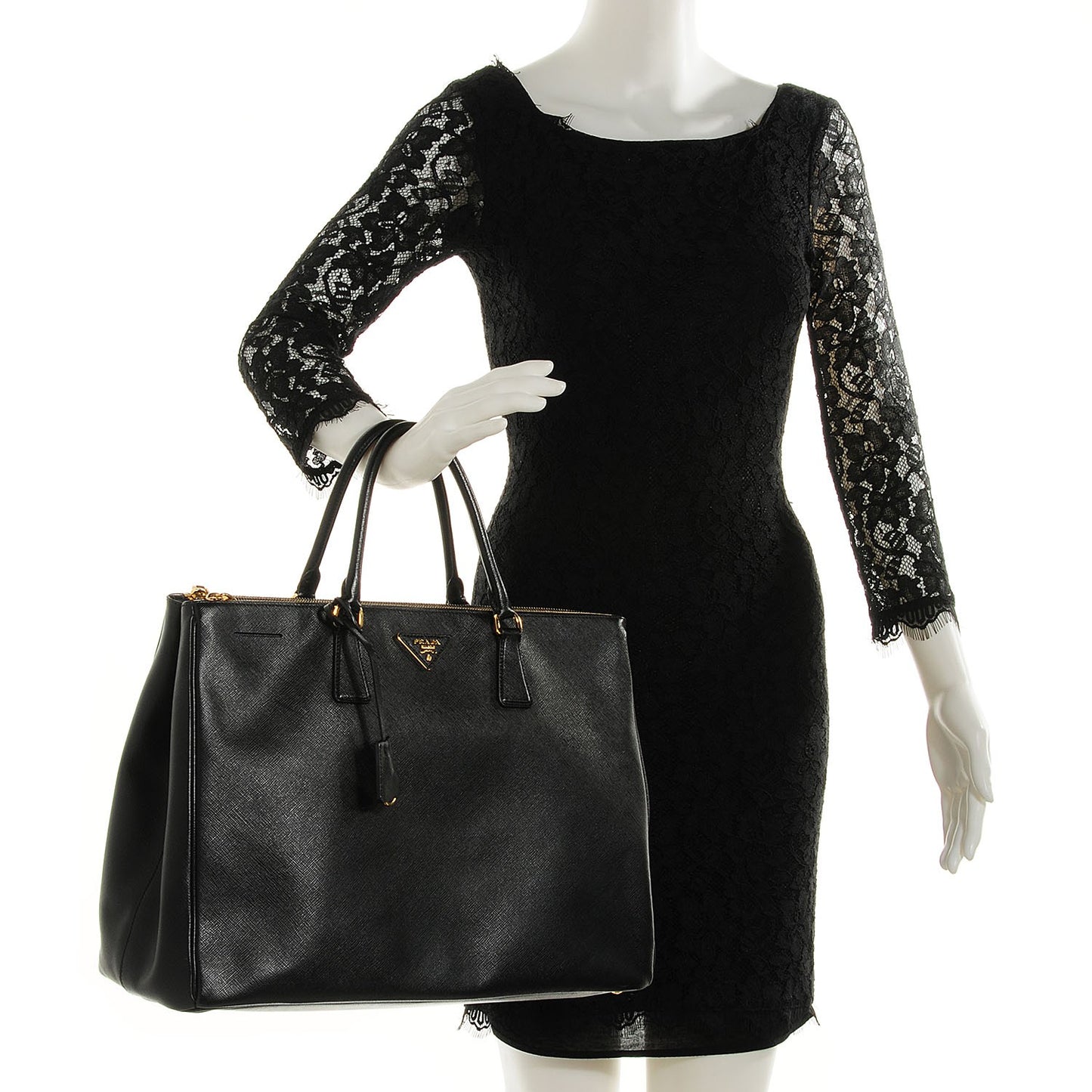 Saffiano Lux Extra Large Galleria Double Zip Tote Black