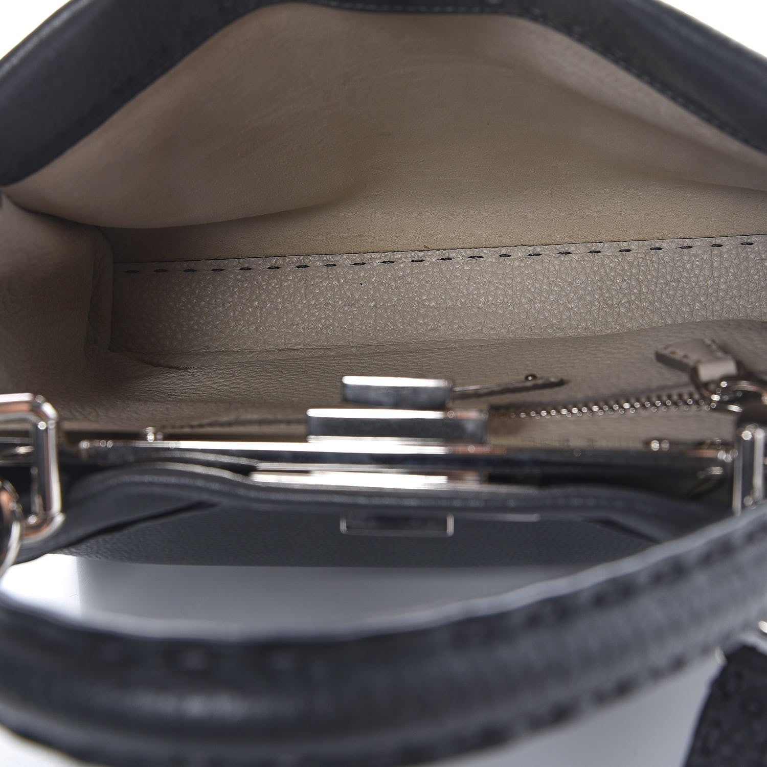 Fendi Cuoio Romano Selleria Bi-Color Medium Peekaboo Iconic Satchel Asfalto Latte 8 of 11